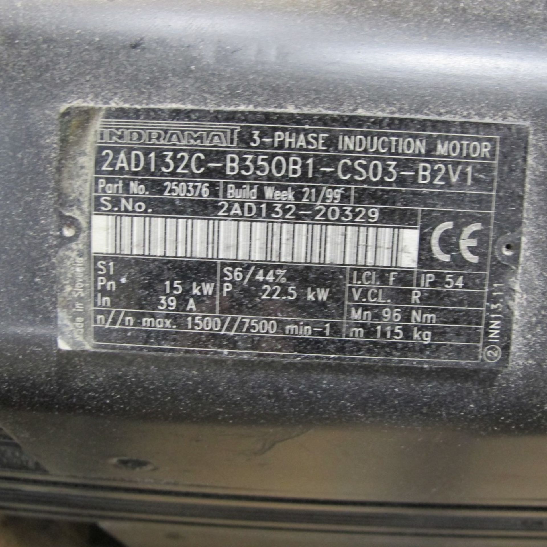 INDRAMAT SERVO DRIVE 3 PHASE INDUCTION MOTOR, 2AD132C-B350B1-C503-B2V1, 15KW, 1,500/7,500 RPM ( - Image 3 of 3