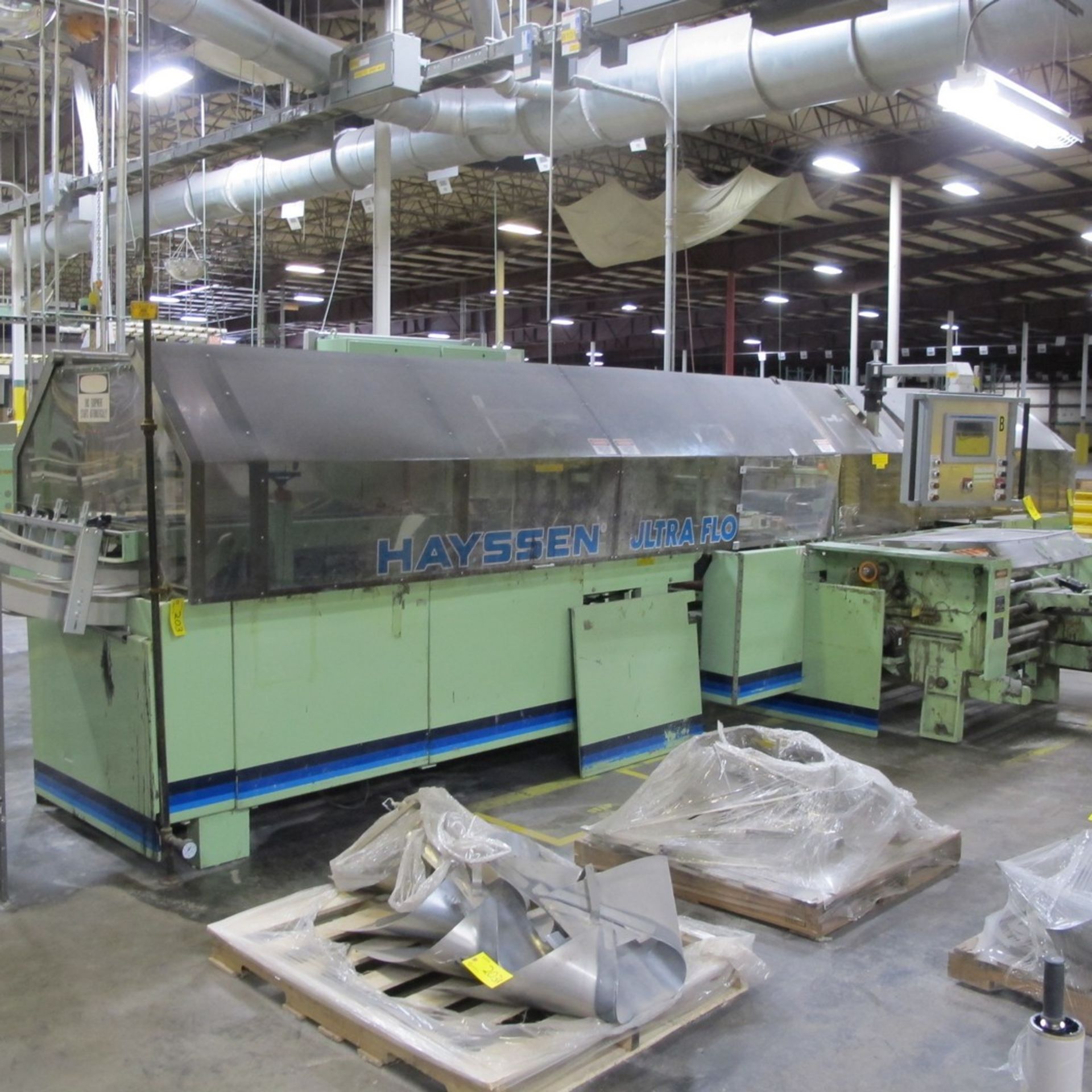 HAYSSEN UF160 LEFT HAND WRAPPER, 1 – 3 INFEED LANES, (1) LAYER, SINGLE LEVEL, POLY WRAPPING