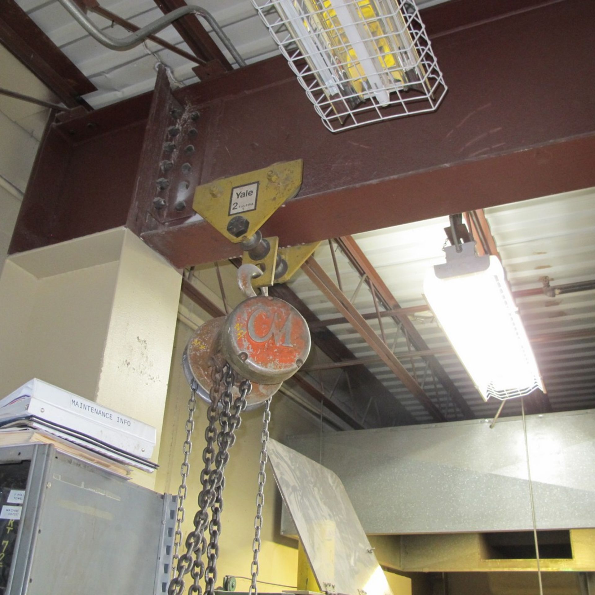 CYCLONE 2-TON CAP. CHAIN HOIST W/ YALE 2-TON CAP. TROLLEY (MACHINE SHOP) - Image 2 of 2