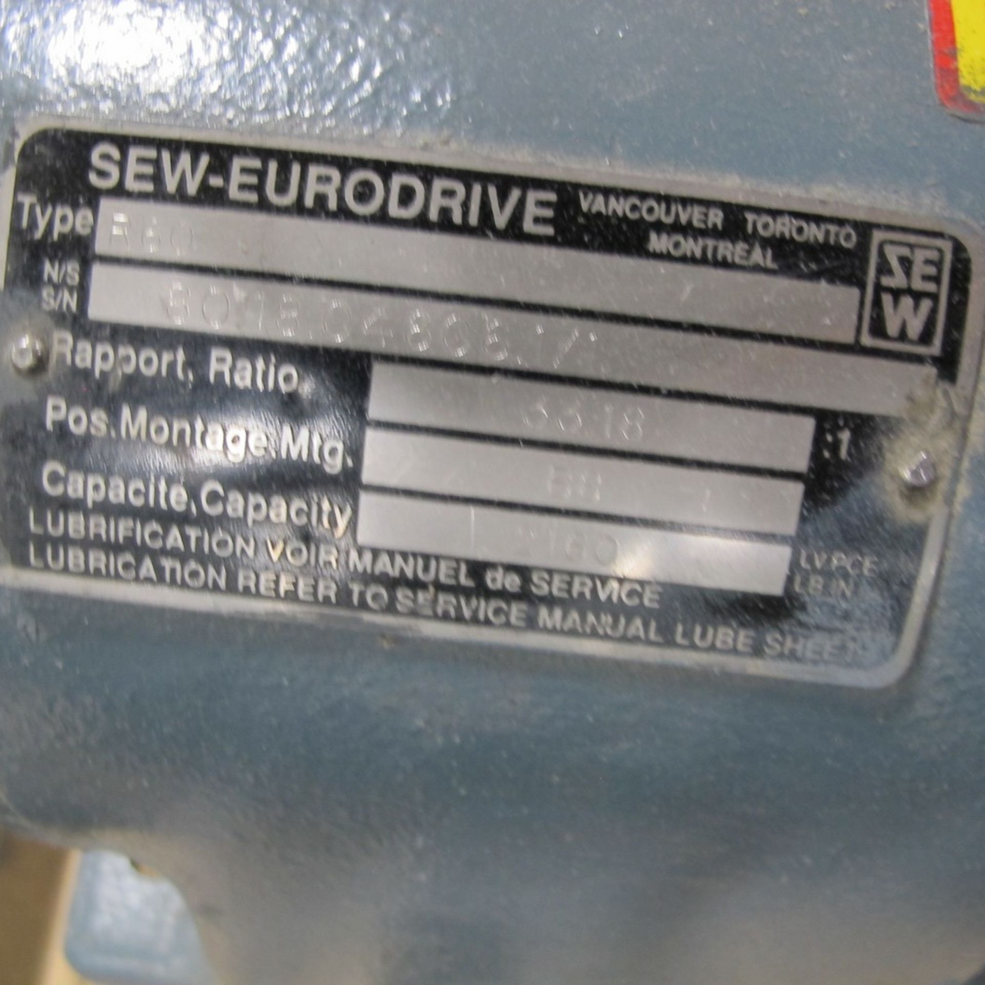 SEW-EURODRIVE SERVO MOTOR, GFN80N3N/HF, 011030669.0.01.01003, 0.5HP, 2,150 RPM W/ GEARBOX/REDUCER ( - Image 2 of 3