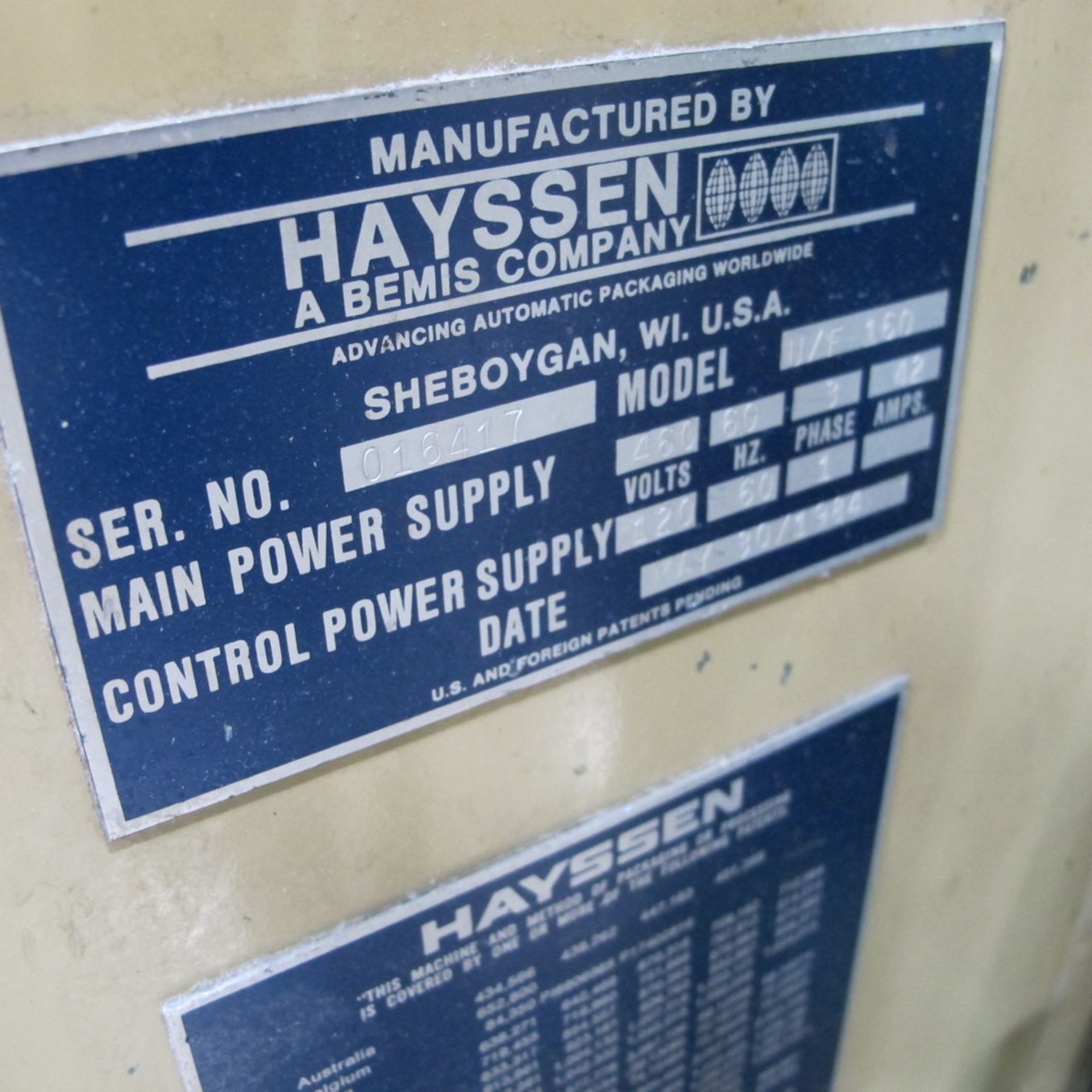 1984 HAYSSEN UF160 RIGHT HAND WRAPPER, S/N 16417, (3) INFEED LANES, POLY WRAPPING MATERIAL, 4 – 6 ( - Image 14 of 15