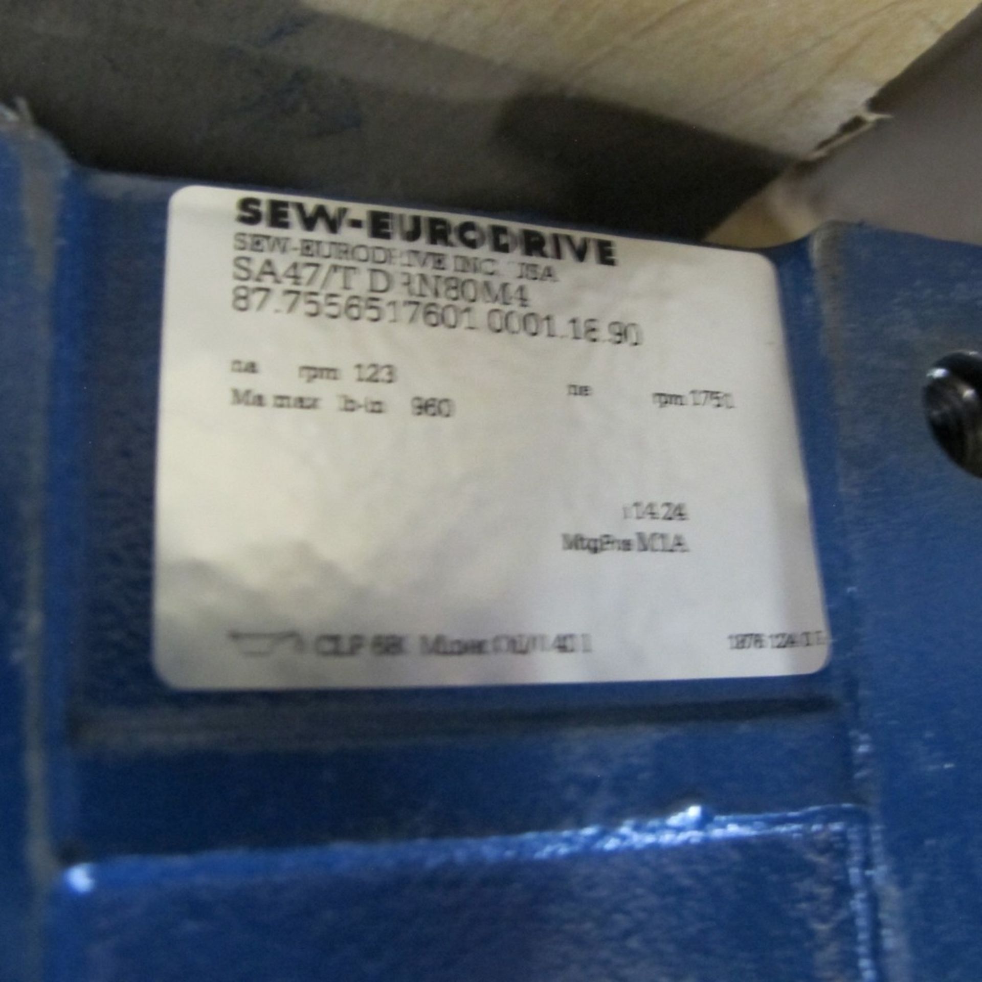 SEW-EURODRIVE SERVO MOTOR, SA47/TDRN80M4, 87.7556517601.0001.18.90, 1.0 S1 HP, 230/460V, 300 - 1,800 - Image 4 of 4