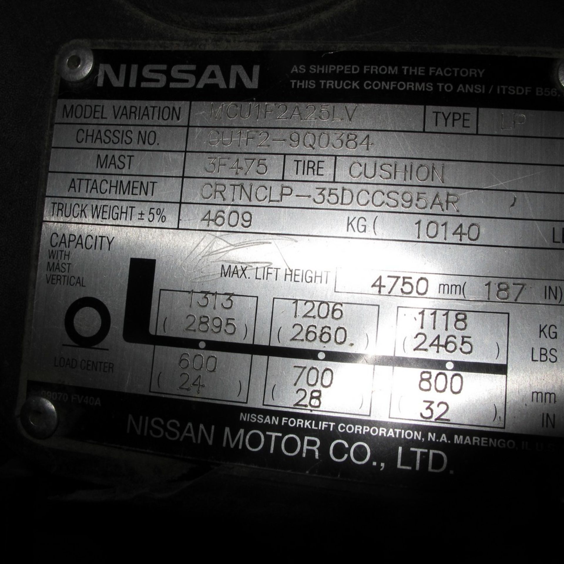 NISSAN 50MCU1F2A25LV PROPANE FORKLIFT W/ CASCADE HYDRAULIC CLAMP ATATCHMENT (SOUTHEAST PLANT) - Image 10 of 11