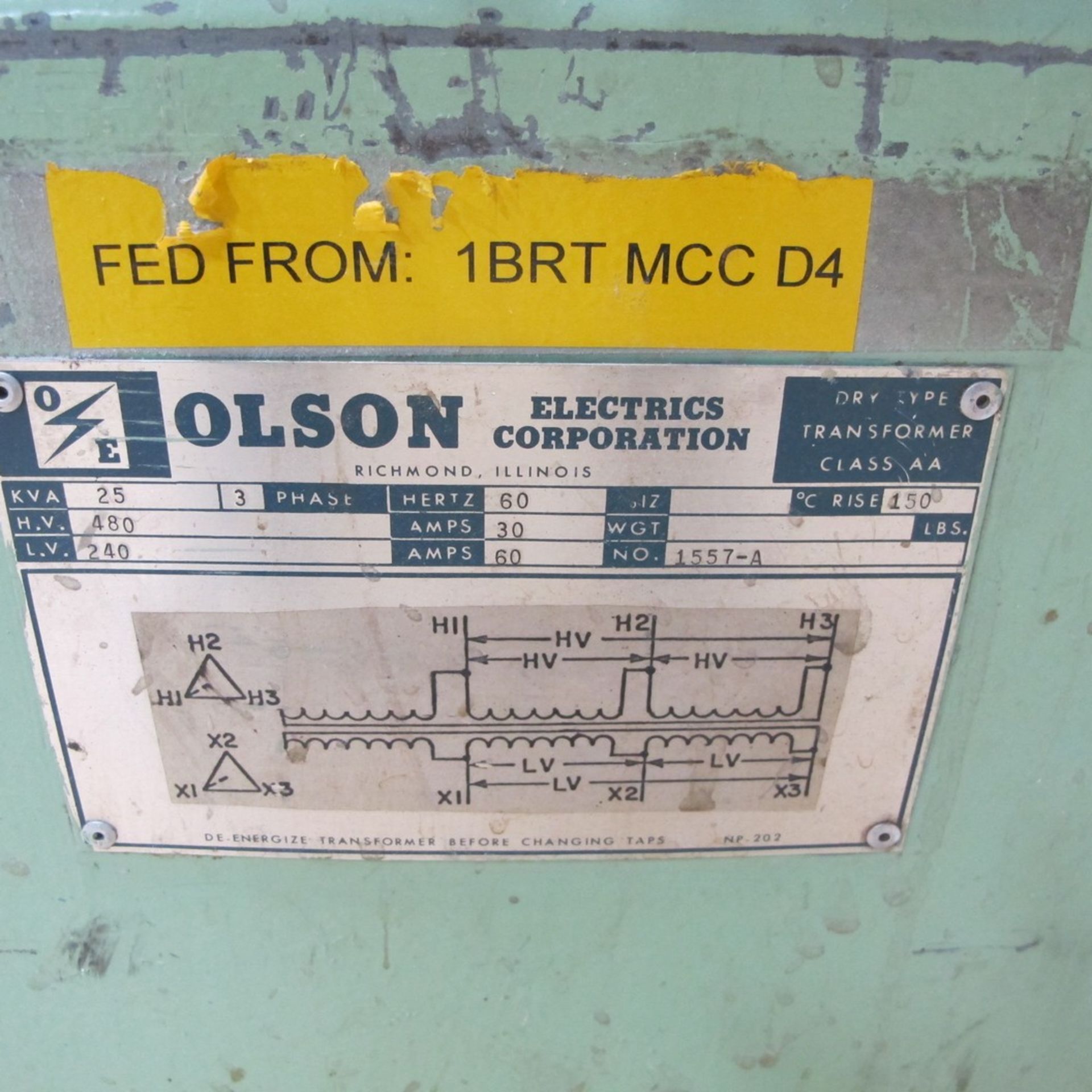 LOT OF (2) OLSON ELECTRICAL TRANSFORMERS, 75KVA AND 25KVA (BATH B1) - Image 4 of 4