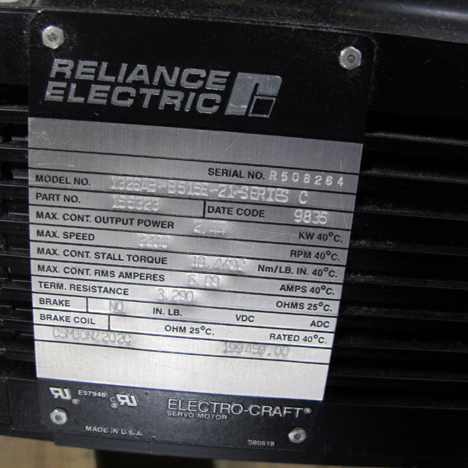 RELIANCE ELECTRIC 1326AB-B515E-21-SERIES C, 2,200 RPM, 2.44KW (NORTHWEST PLANT) - Image 2 of 2