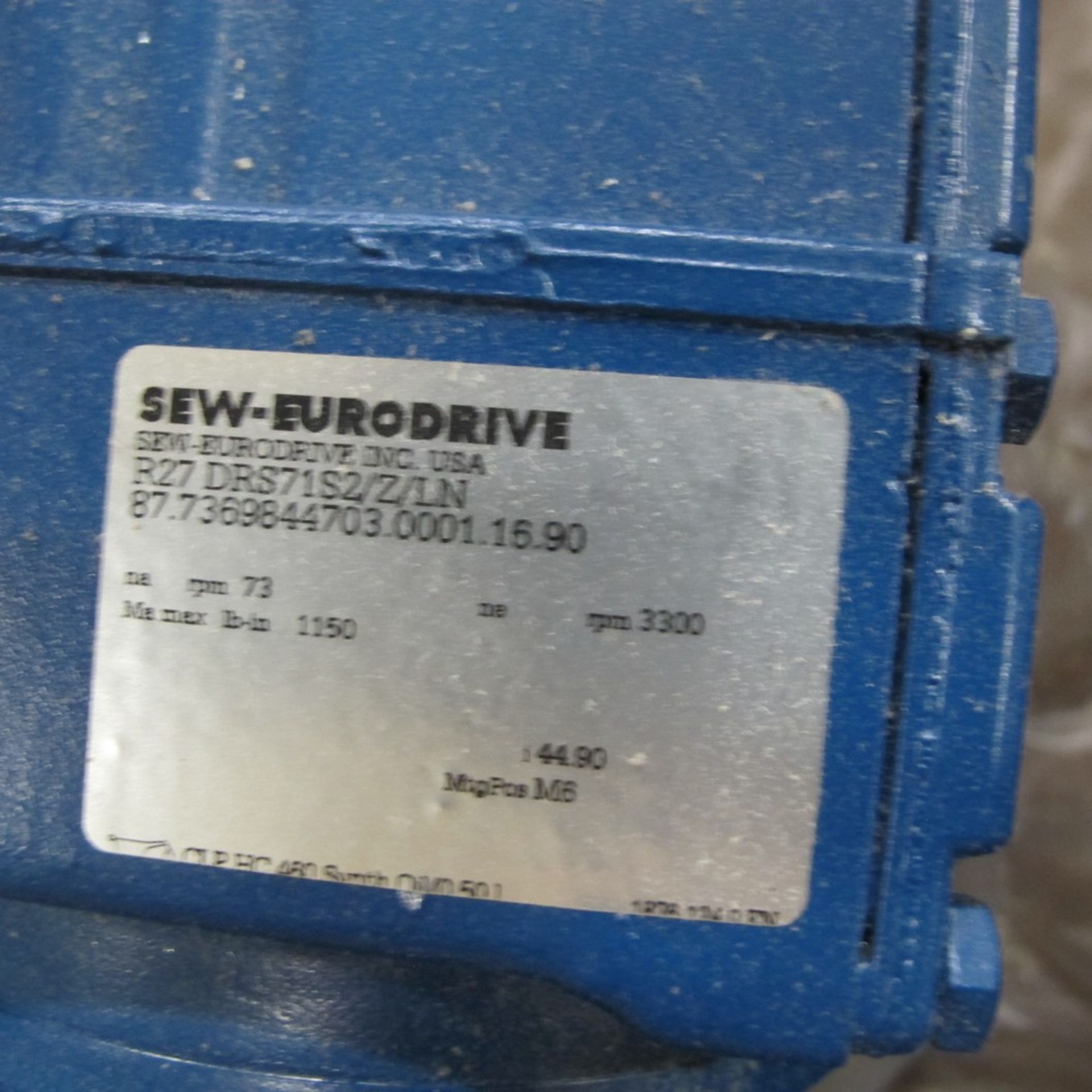 SEW EURODRIVE R27DRS71S2/2/LN, 87.7369844703.0001.16.90, 230/460V, 3,300/73 RPM, HP .50 S1 W/ - Image 3 of 3