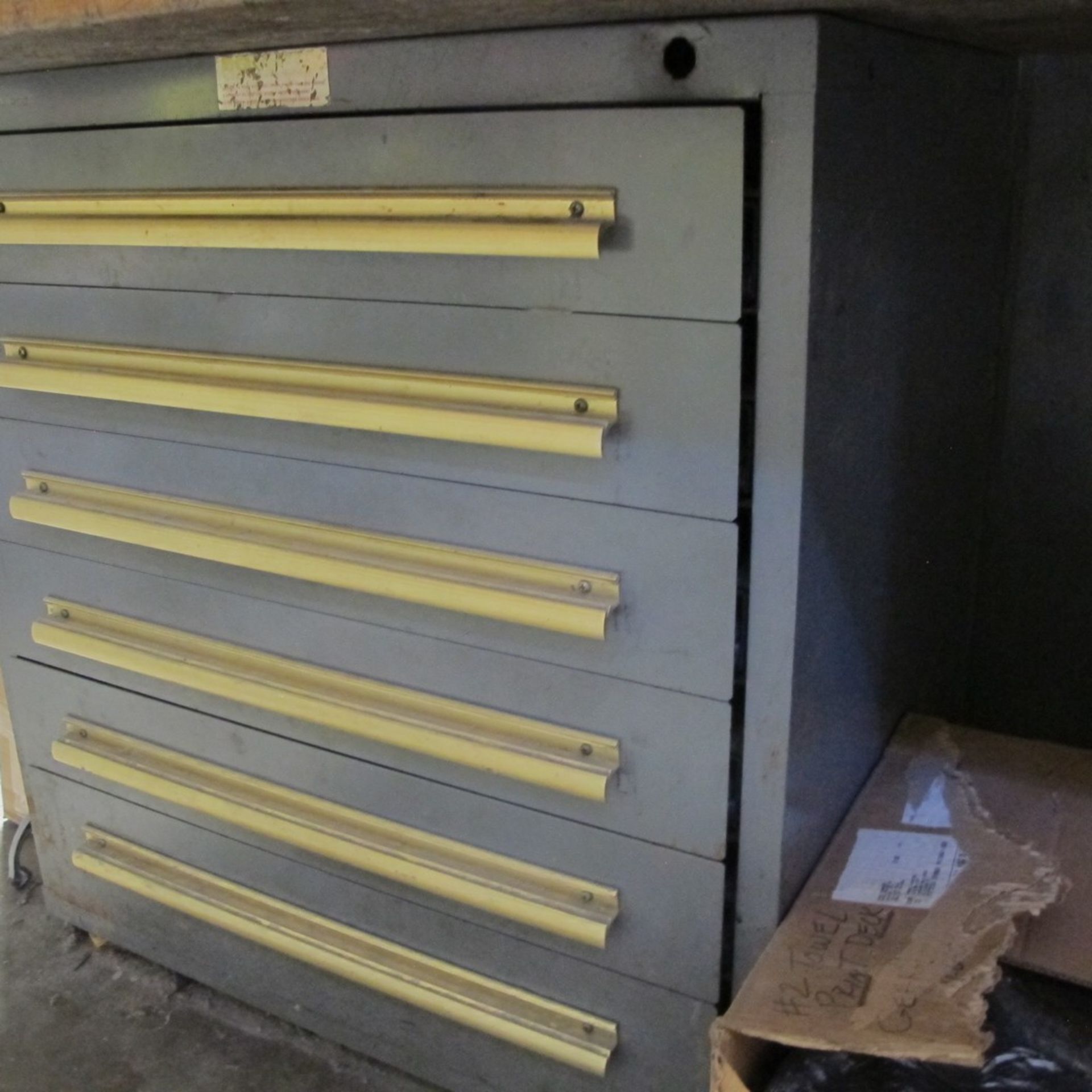 EQUIPTO WORKBENCH APPROX. 3'D X 10'L W/ WOOD BLOCK TOP, (2) 6-DRAWER CABINETS AND ALL CONTENTS IN - Image 20 of 20