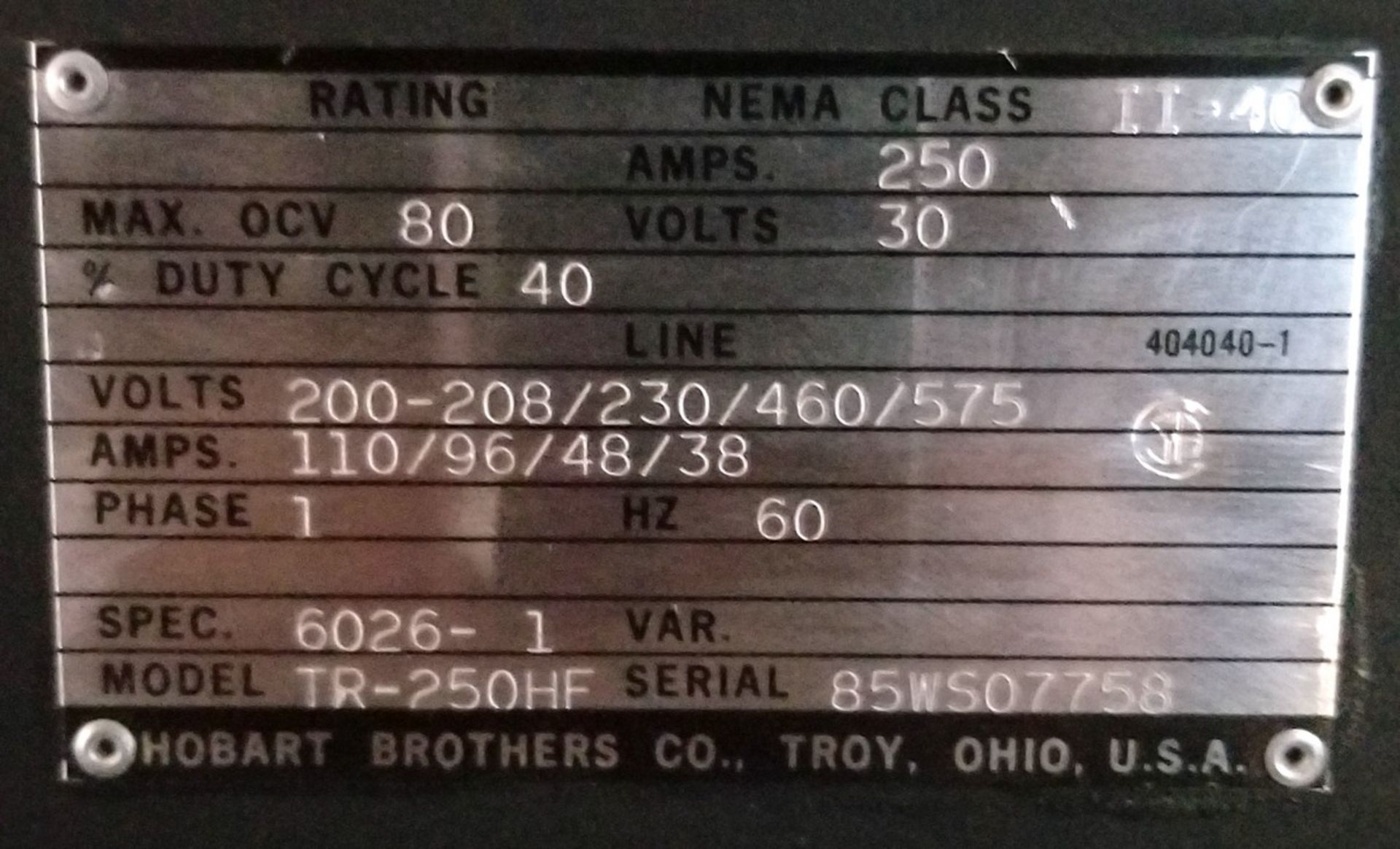 HOBART TR-250-HF WELDER - Image 5 of 5