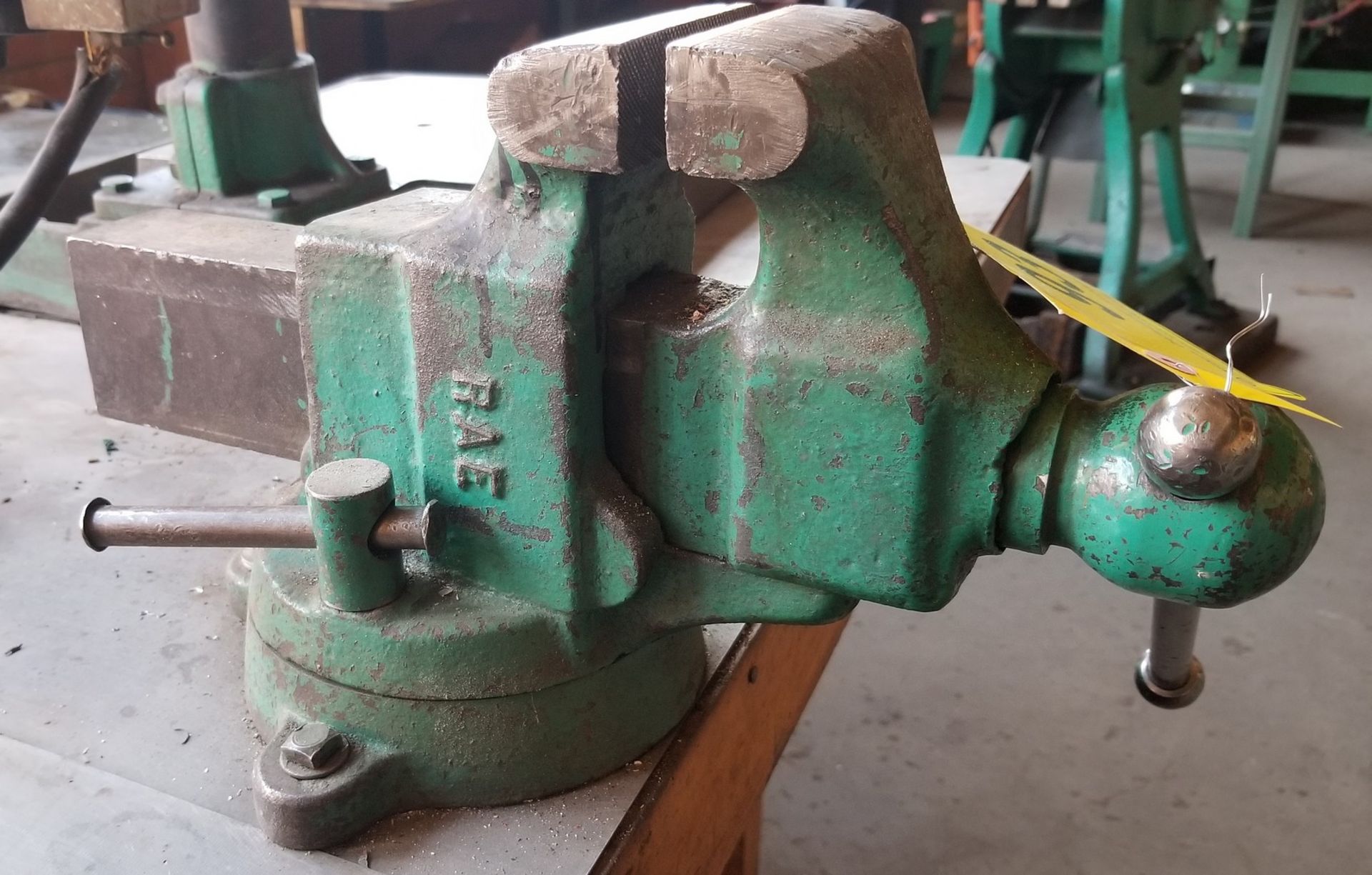 4 INCH BENCH VISE W/ 82L" X 63"W X 33"H SHOP TABLE (NO CONTENTS) - Image 2 of 2