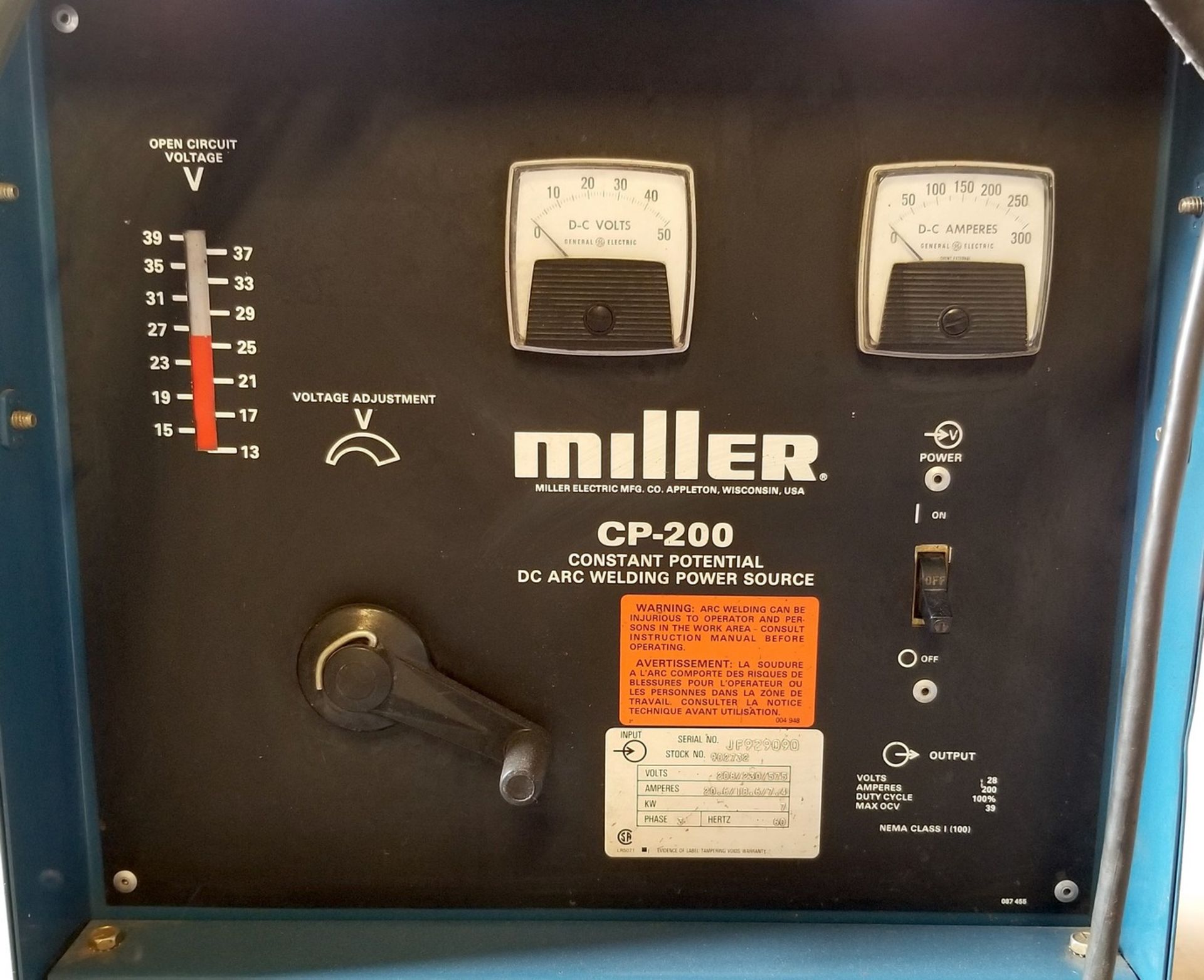 MILLER CP-200 WELDER, S/N: JF929090 W/ MILLERMATIC S-52E WIRE FEEDER S/N: JF929030 - Image 6 of 12