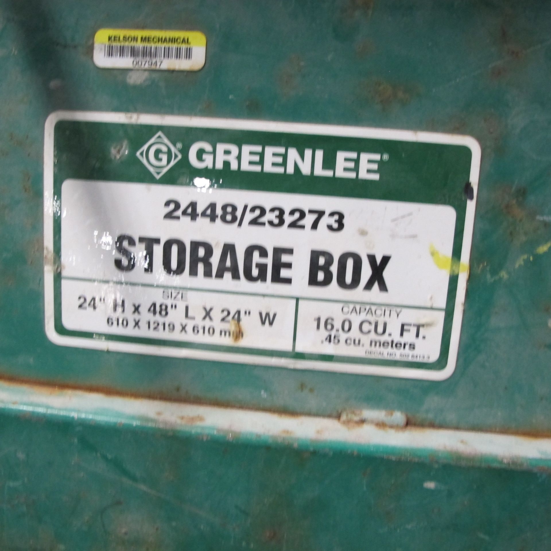 GREENLEE STORAGE BOX 2448/23273, 24"H X 28"L X 20"W ON CASTORS (16 CUBIC FEET) (NO CONTENTS) - Image 2 of 2