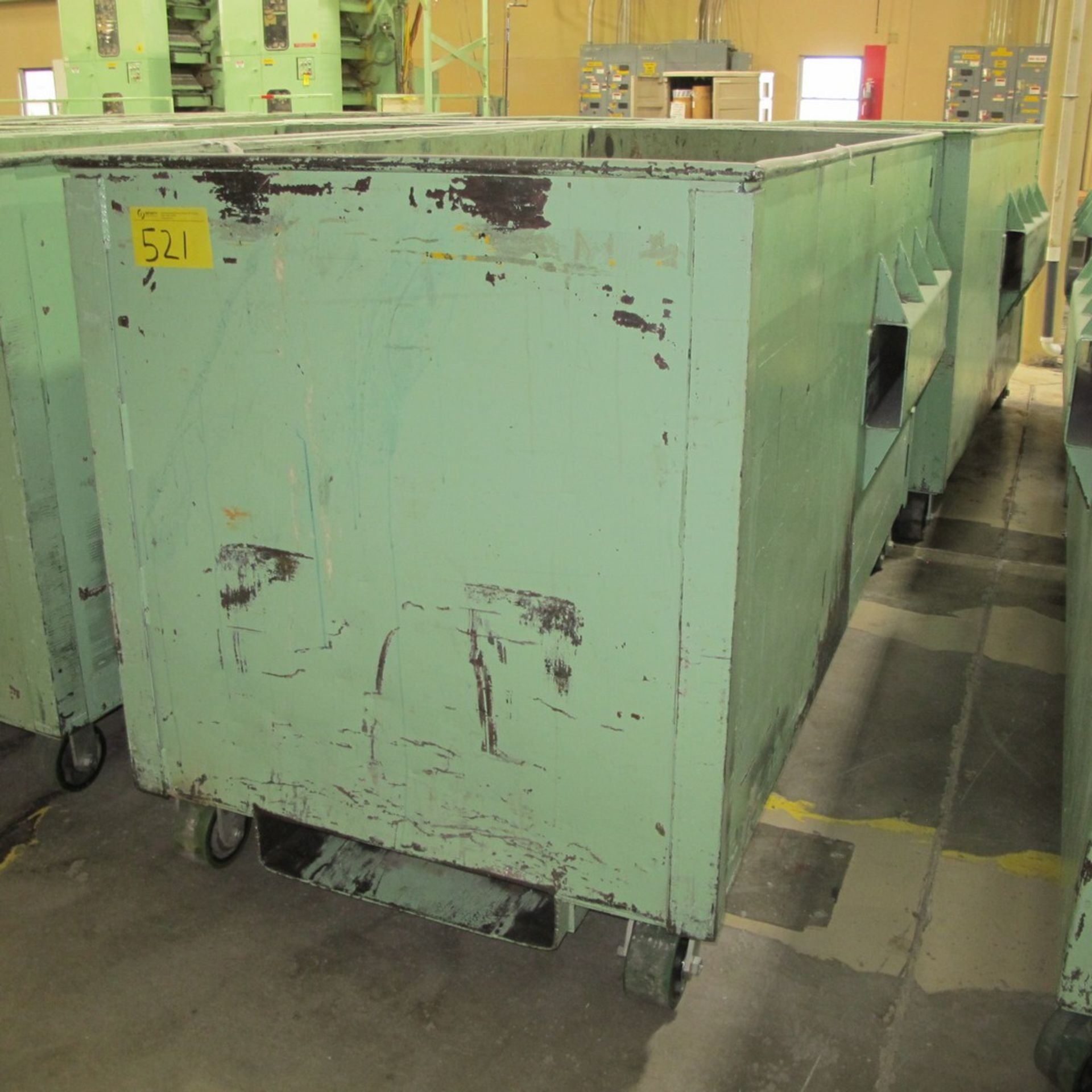 METAL TRANSFER BIN ON CASTERS, APPROX. 48"W X 92"L X 52"H (EAST NORTH PLANT)