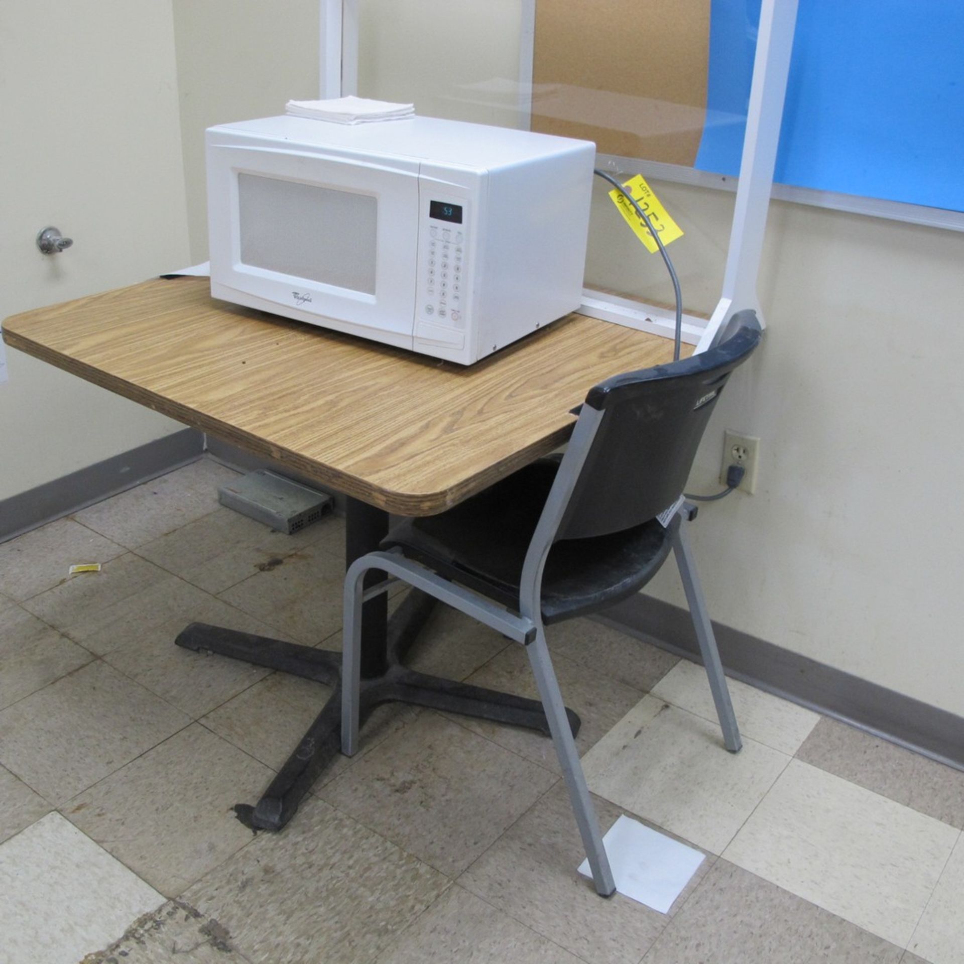 LOT OF (10) CAFETERIA TABLES, (10) PLXIGLASS DIVIDERS AND (30) STACKABLE CHAIRS (MAIN BREAKROOM - Image 9 of 9