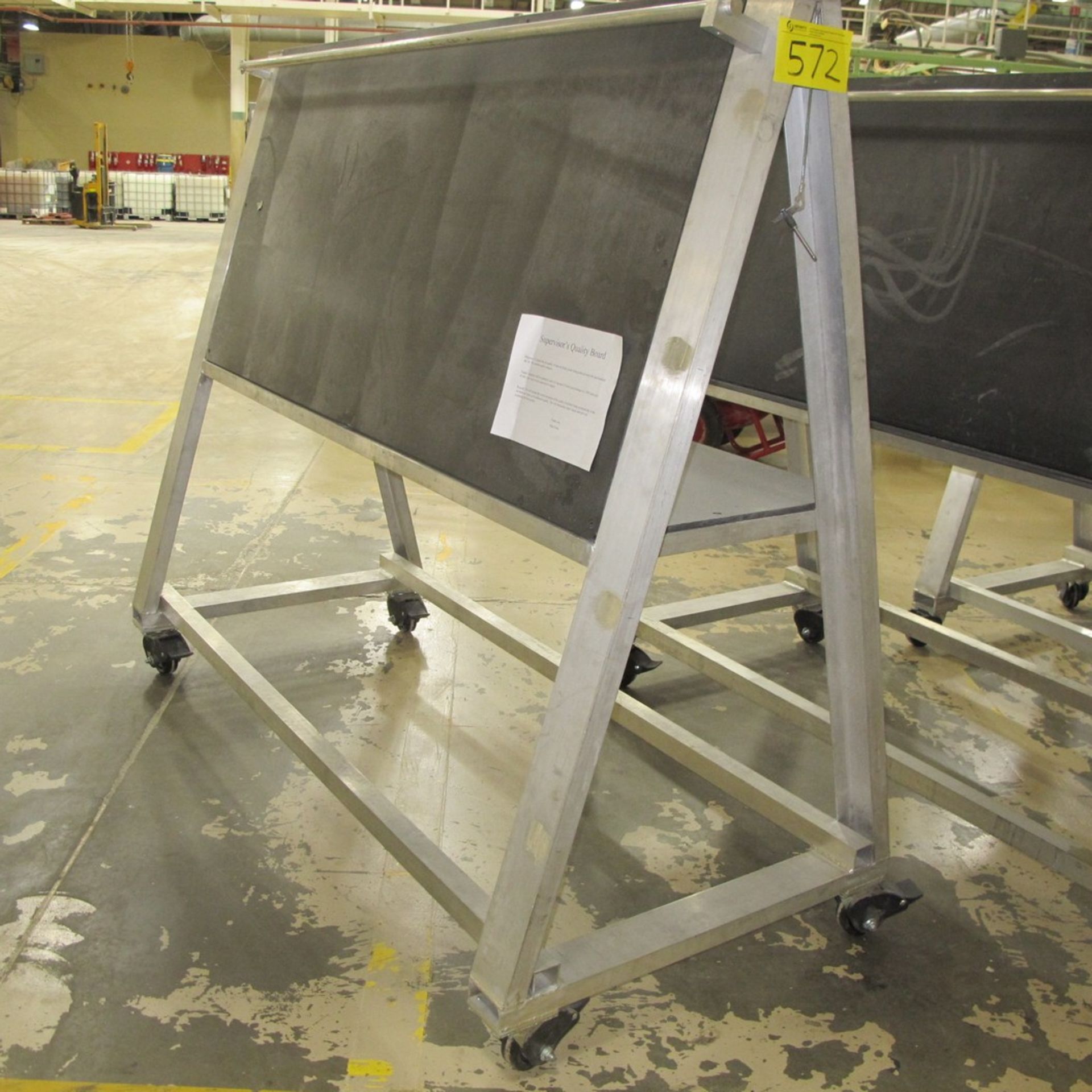 ALUMINUM A-FRAME PORTABLE BLACK BOARD W/ BACK BENCH, APPROX. 8'L X 3'W X 69"H (NORTH CENTER PLANT)