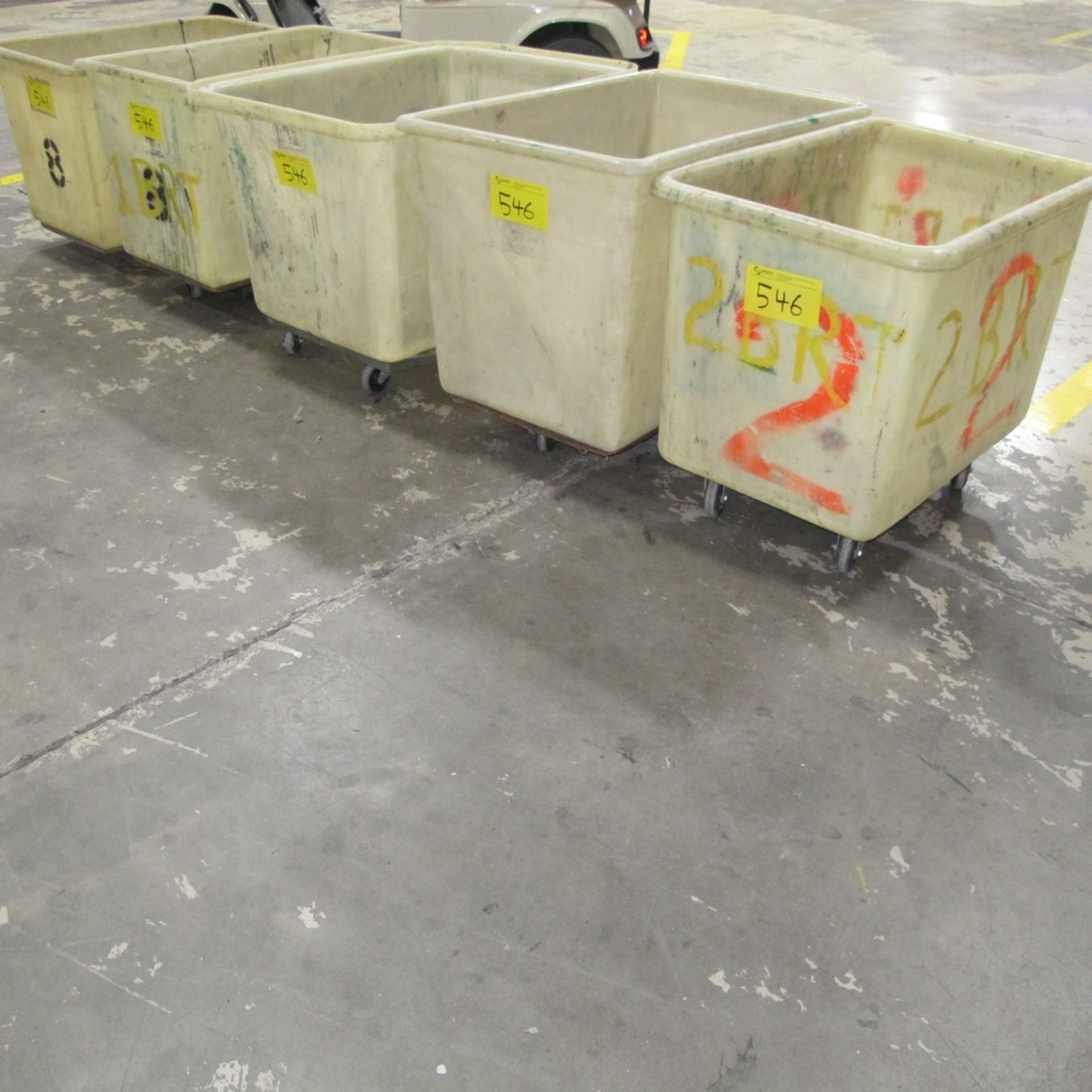 LOT OF (5) PLASTIC BINS ON CASTERS (CENTER NORTH PLANT)