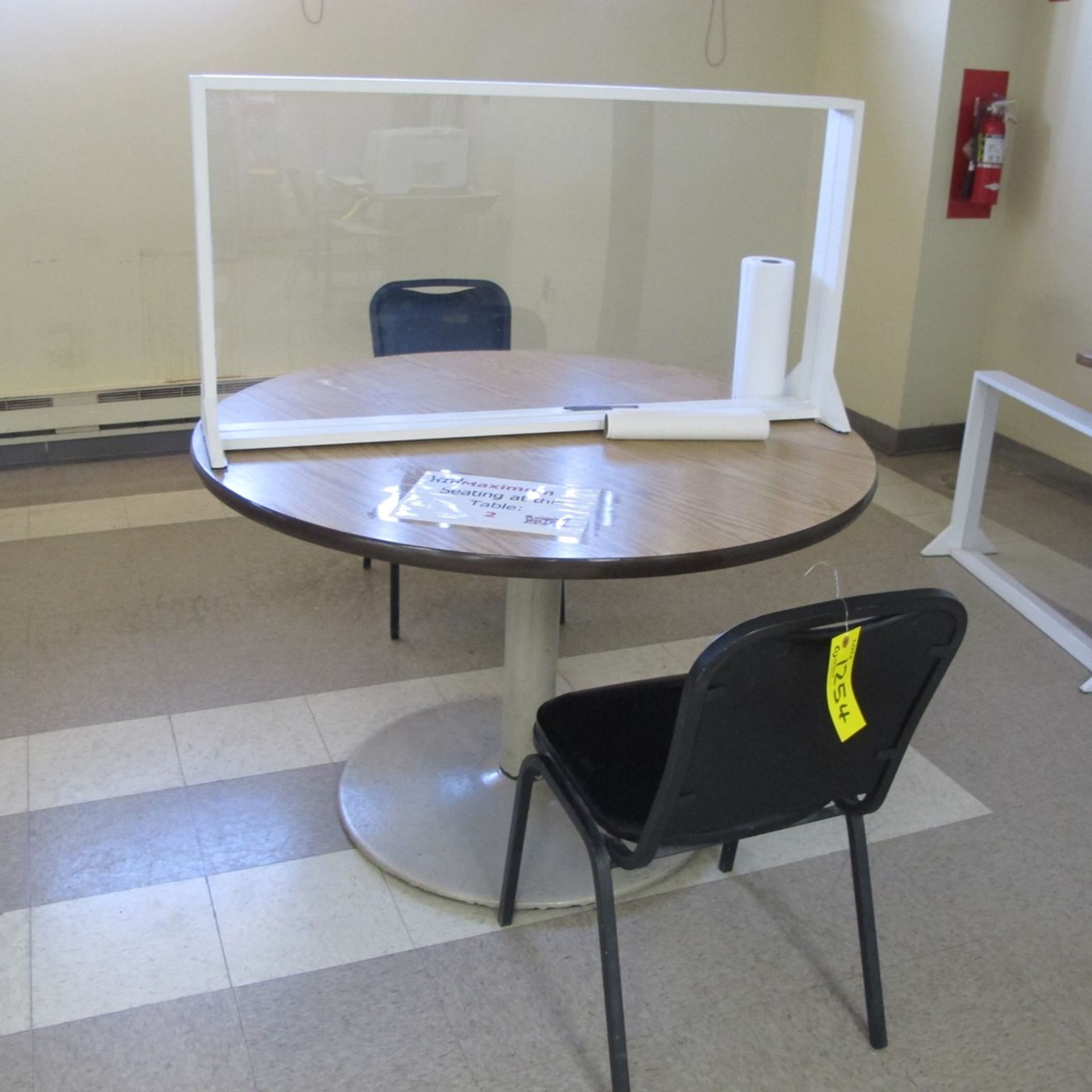 LOT OF (10) CAFETERIA TABLES, (10) PLXIGLASS DIVIDERS AND (30) STACKABLE CHAIRS (MAIN BREAKROOM - Image 3 of 9