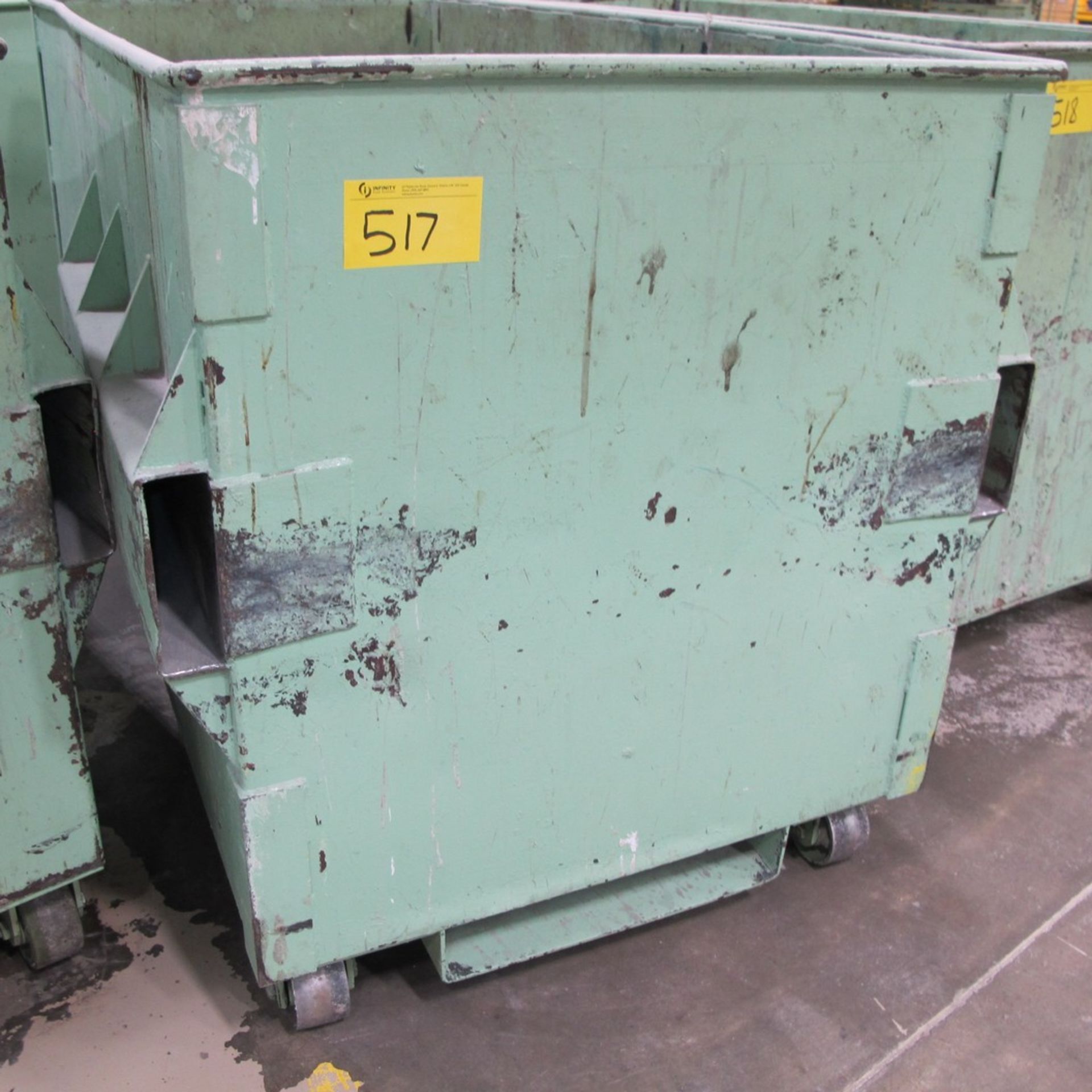 METAL TRANSFER BIN ON CASTERS, APPROX. 48"W X 92"L X 52"H (EAST NORTH PLANT)