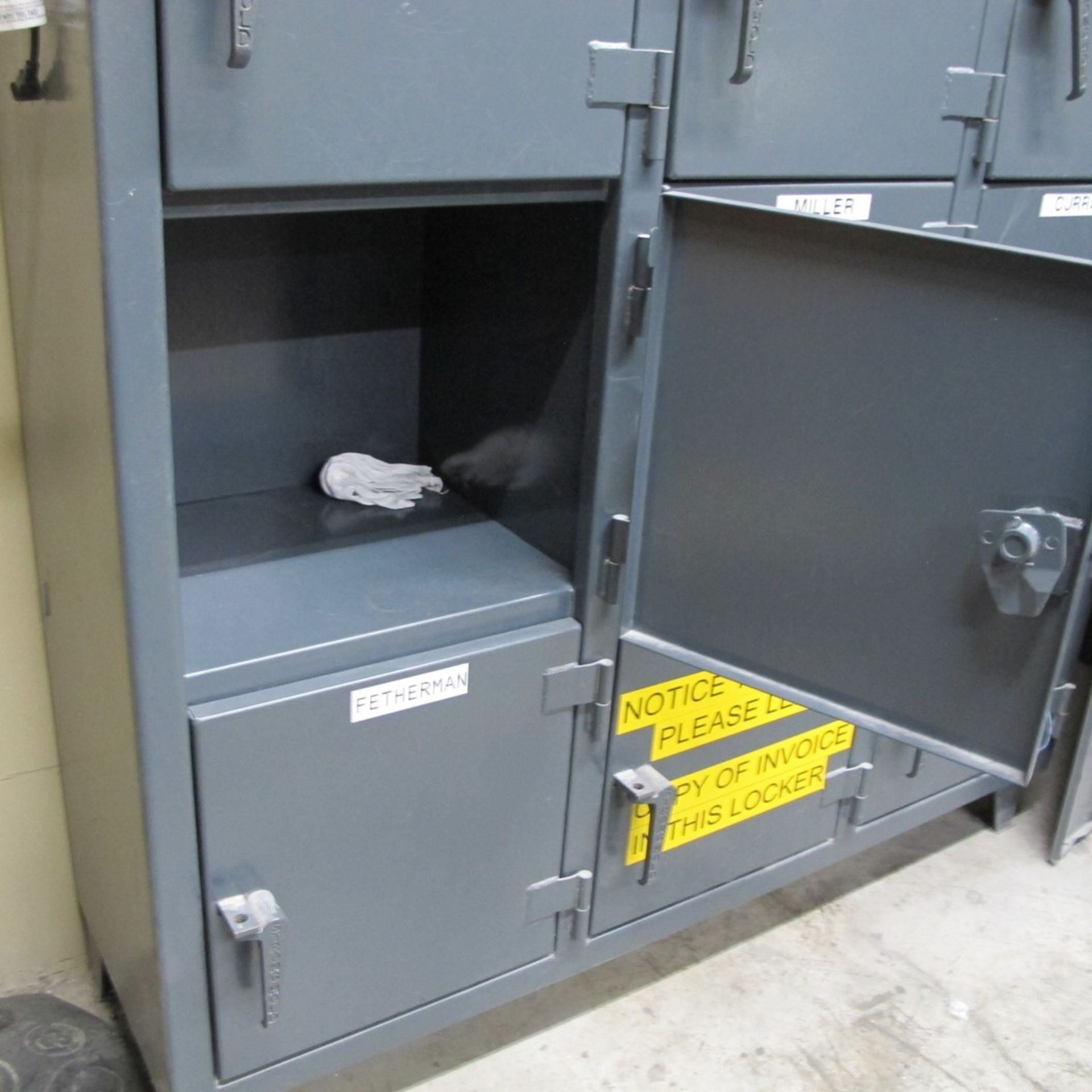 METAL CABINET W/ (9) DOORS AND CONTENTS ABOVE W/ EXTENDABLE SAFETY FENCE (NORTH ELECTRICAL ROOM) - Image 2 of 3