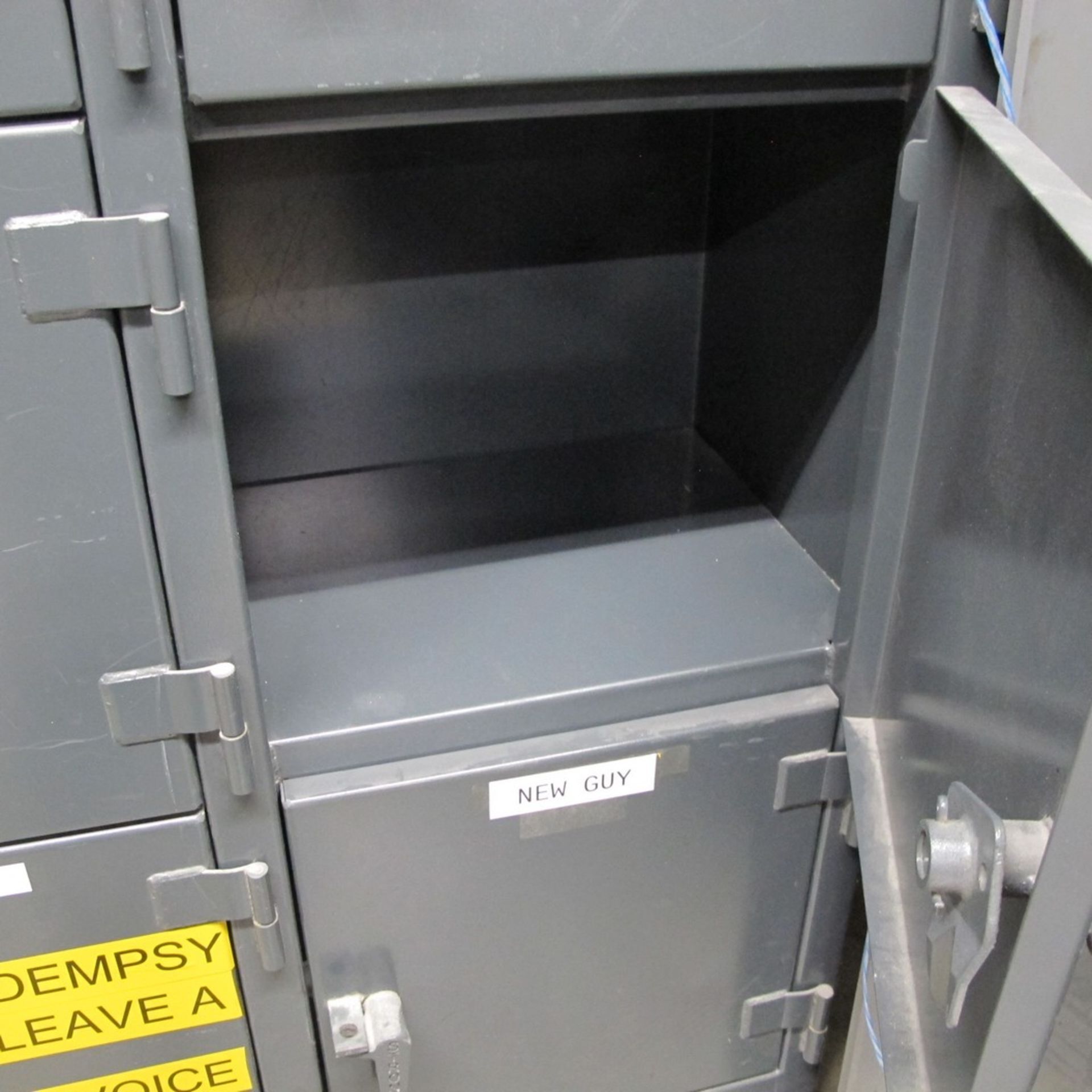 METAL CABINET W/ (9) DOORS AND CONTENTS ABOVE W/ EXTENDABLE SAFETY FENCE (NORTH ELECTRICAL ROOM) - Image 3 of 3