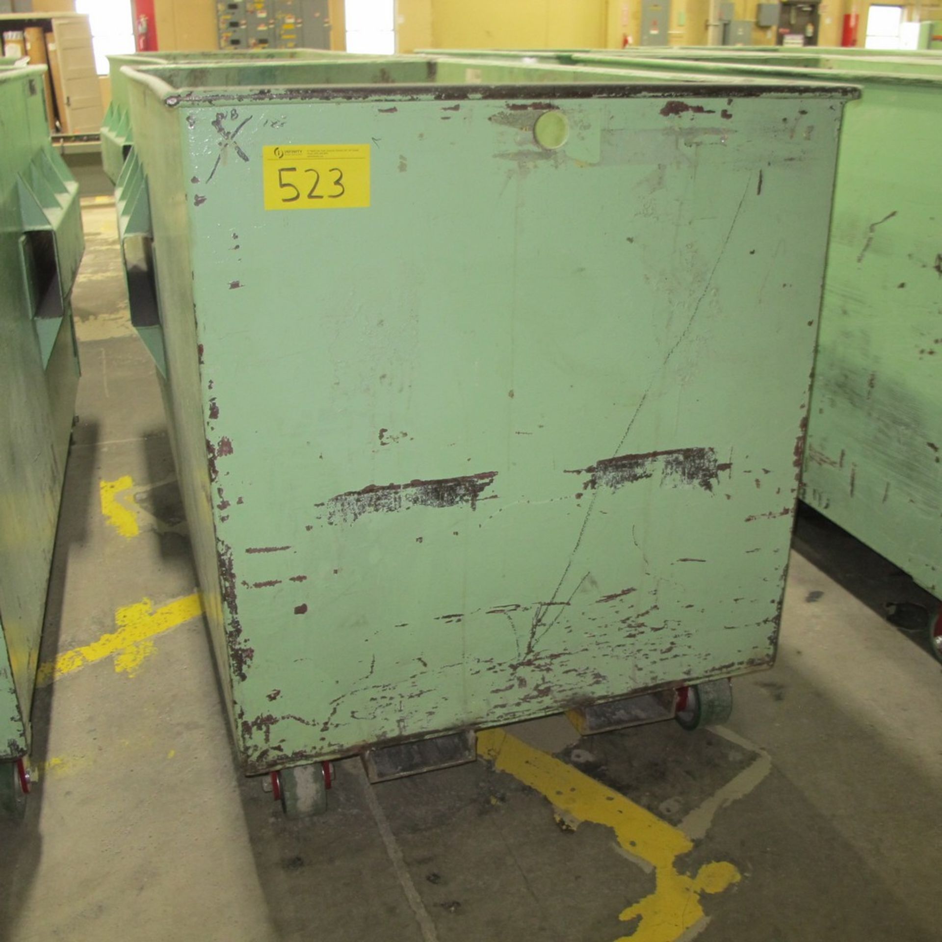 METAL TRANSFER BIN ON CASTERS, APPROX. 48"W X 92"L X 52"H (EAST NORTH PLANT)