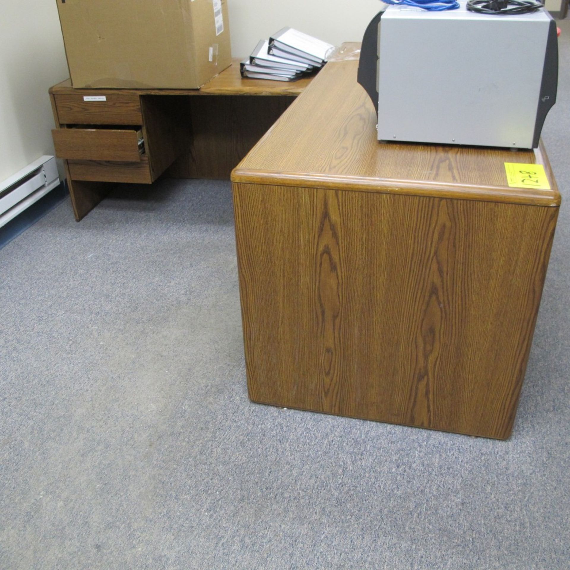 OFFICE SUITE (FURNITURE ONLY) INCLUDING L-SHAPED DESK, ROUND TABLE, SHELVING UNIT, FILE CABINET, - Image 2 of 3