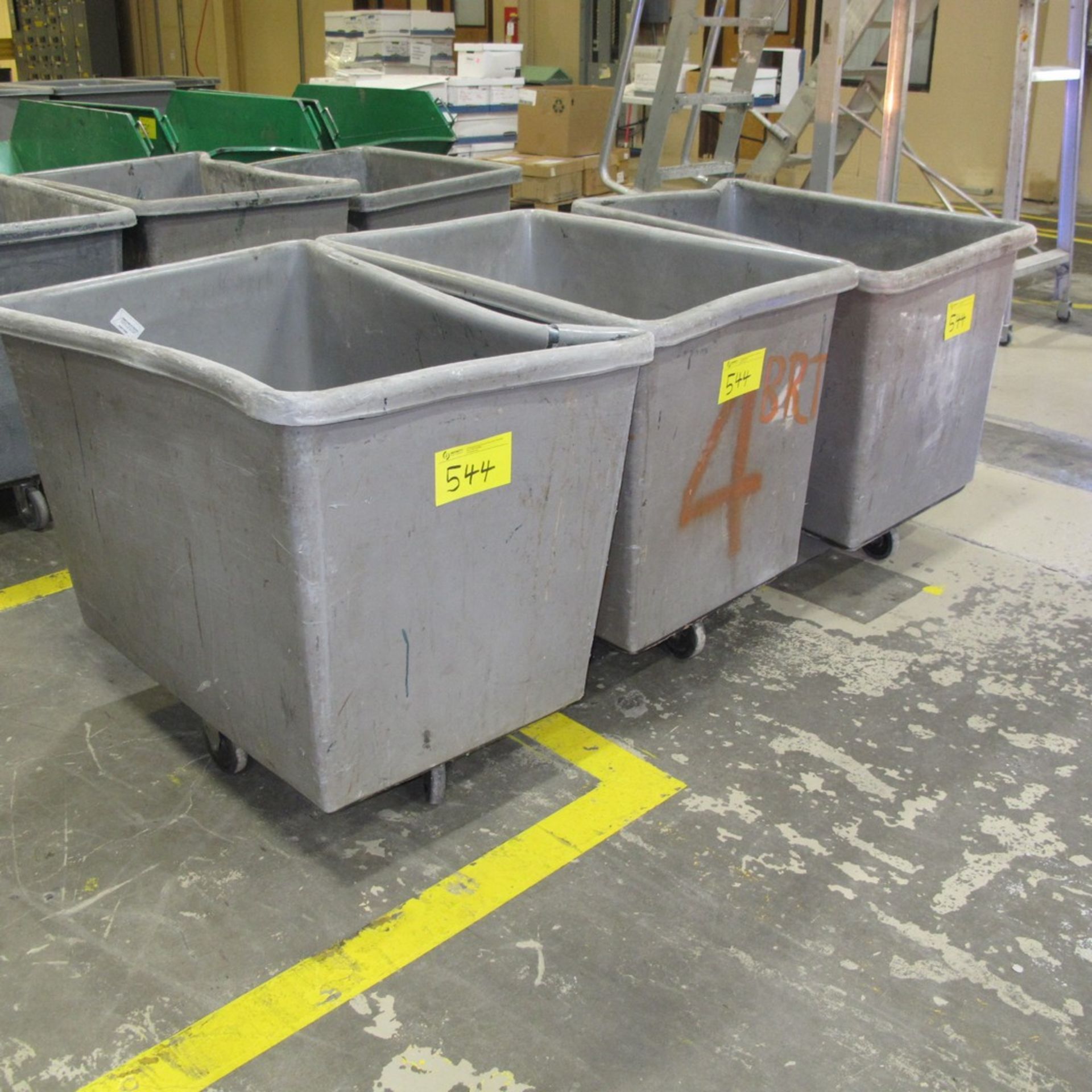 LOT OF (3) PLASTIC BINS ON CASTERS (CENTER NORTH PLANT)