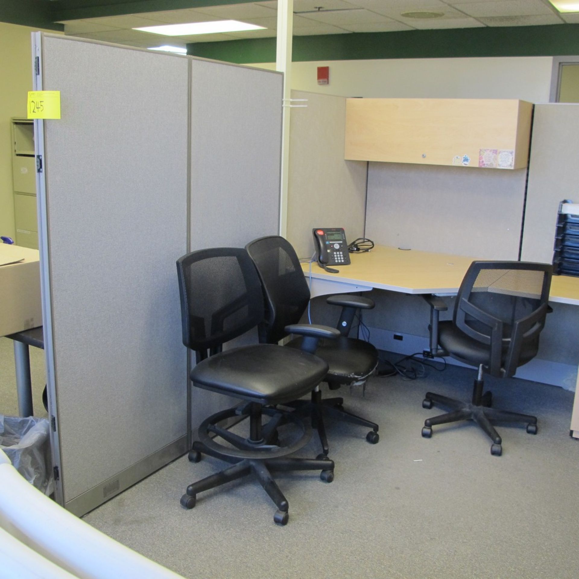 LOT OF 2-PERSON WORKSATION W/ DIVIDERS, UPPER CABINETS, DESKS, (5) FILE CABINETS, TABLE, SMALL DESK, - Image 2 of 7