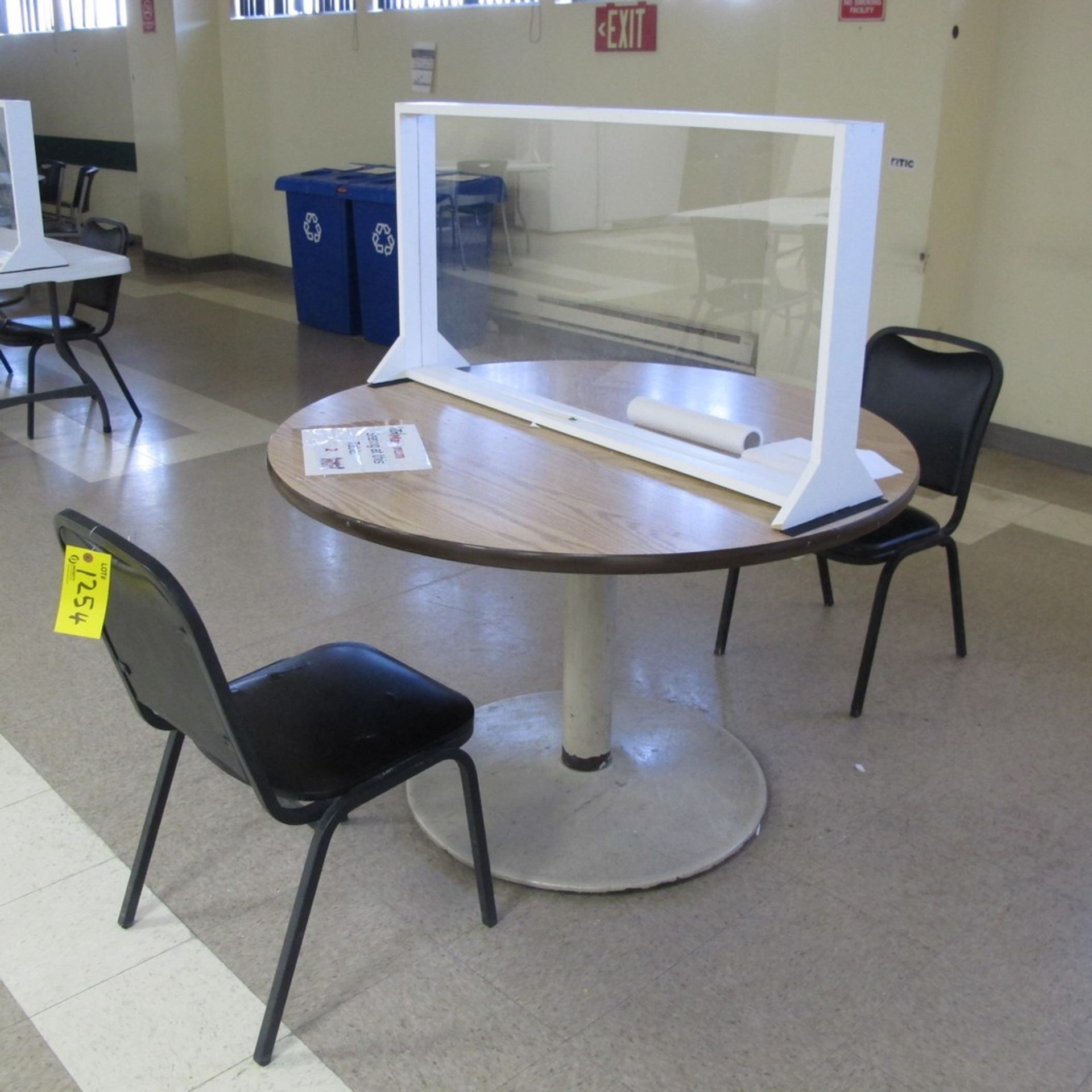 LOT OF (10) CAFETERIA TABLES, (10) PLXIGLASS DIVIDERS AND (30) STACKABLE CHAIRS (MAIN BREAKROOM - Image 2 of 9