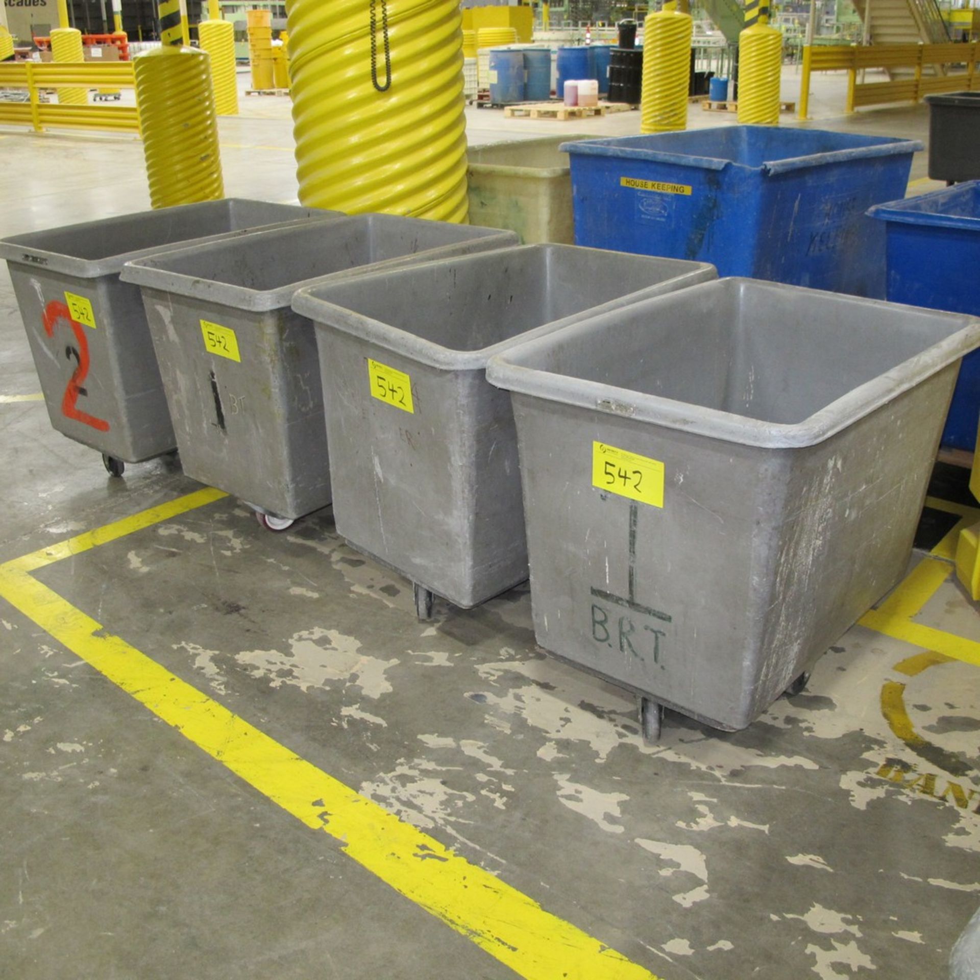 LOT OF (4) PLASTIC BINS ON CASTERS (CENTER NORTH PLANT)