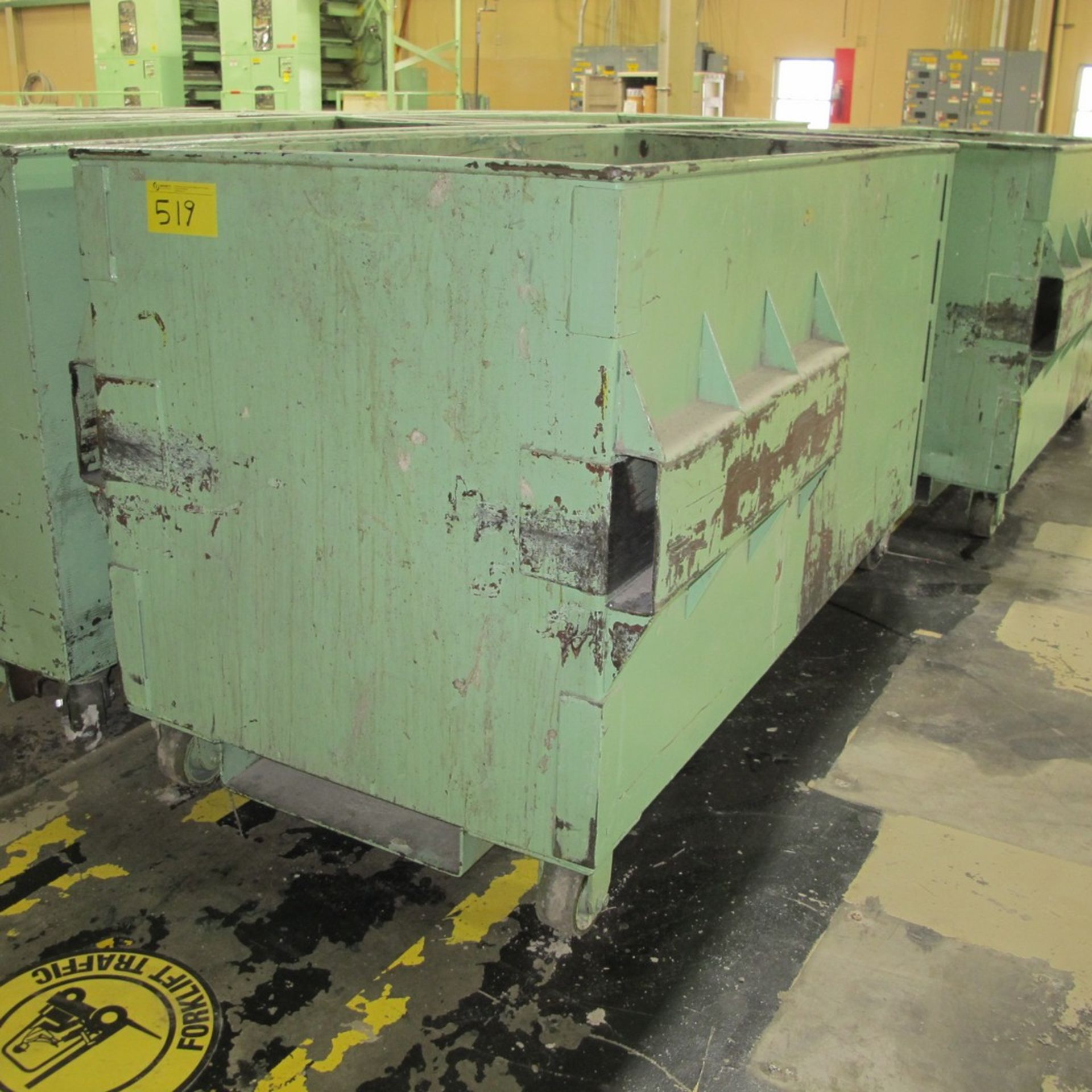 METAL TRANSFER BIN ON CASTERS, APPROX. 48"W X 92"L X 52"H (EAST NORTH PLANT)