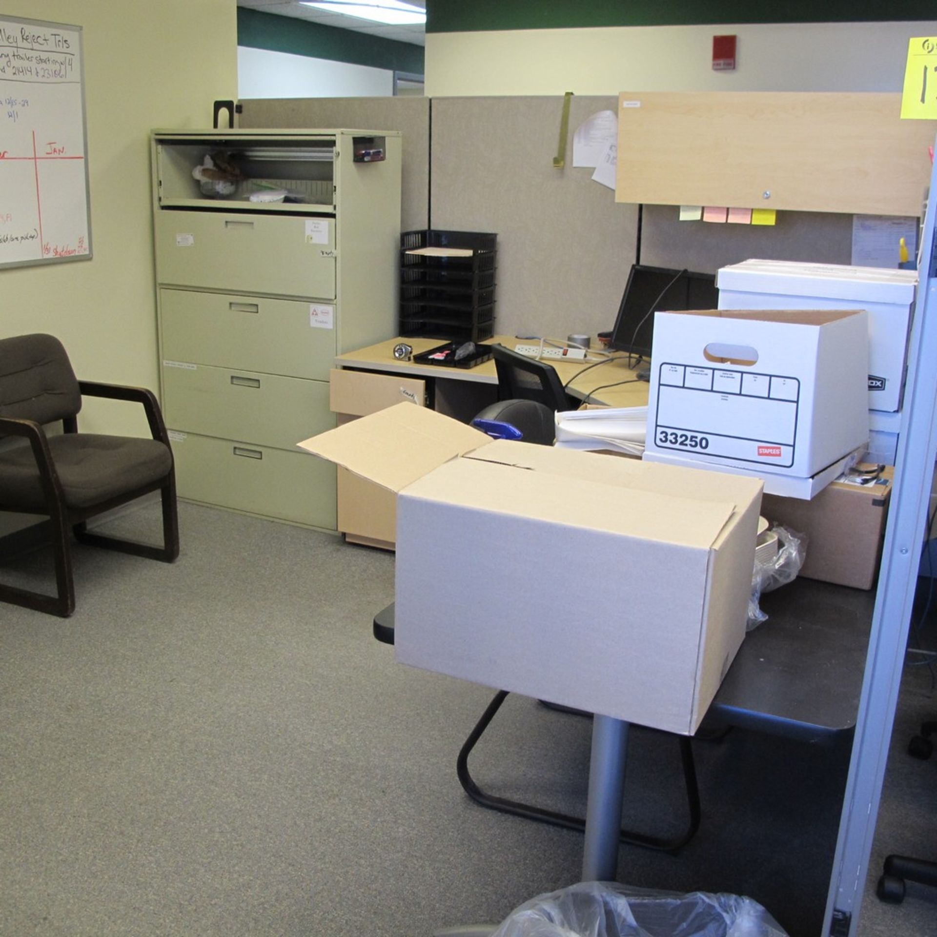 LOT OF 2-PERSON WORKSATION W/ DIVIDERS, UPPER CABINETS, DESKS, (5) FILE CABINETS, TABLE, SMALL DESK, - Image 3 of 7