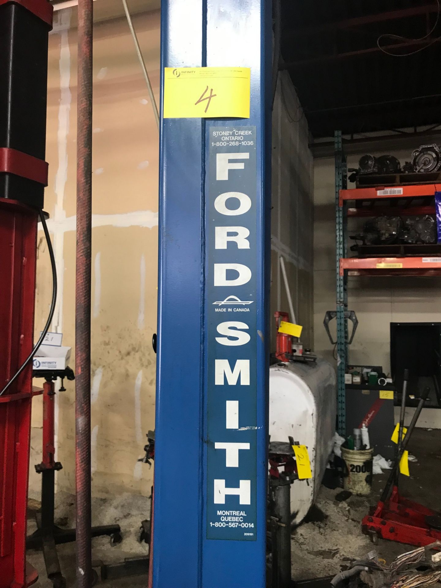 FORD SMITH AG9 2-POST VEHICLE HOIST, 9,000LB CAP., S/N 05A-90272, 143" HEIGHT - Image 2 of 5