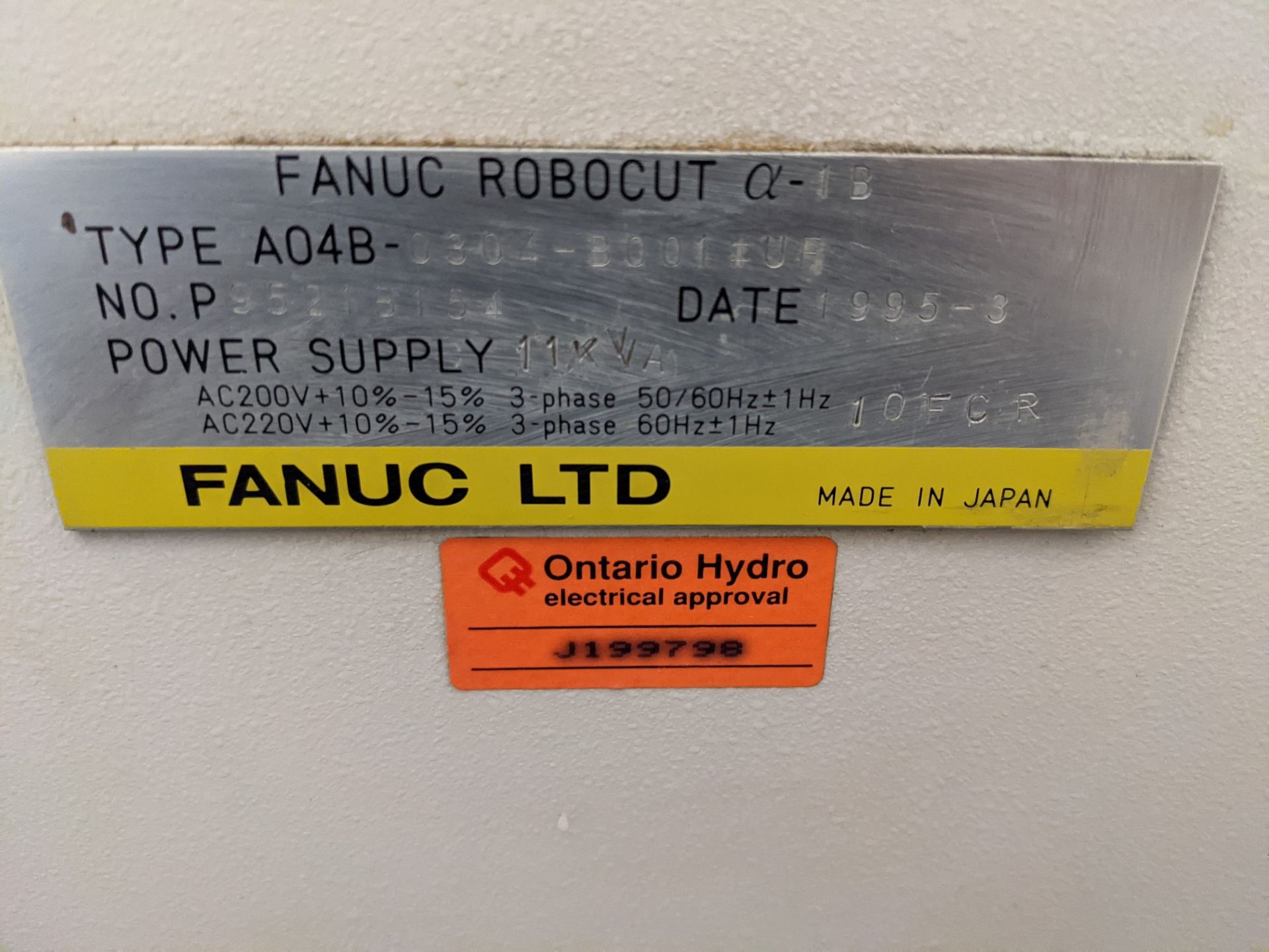 FANUC ROBOCUT ALPHA-1B CNC FLUSH WIRE EDM, FANUC SERIES 16-W CNC CONTROL, TYPE A04B-0304-B001#UF, - Image 10 of 10