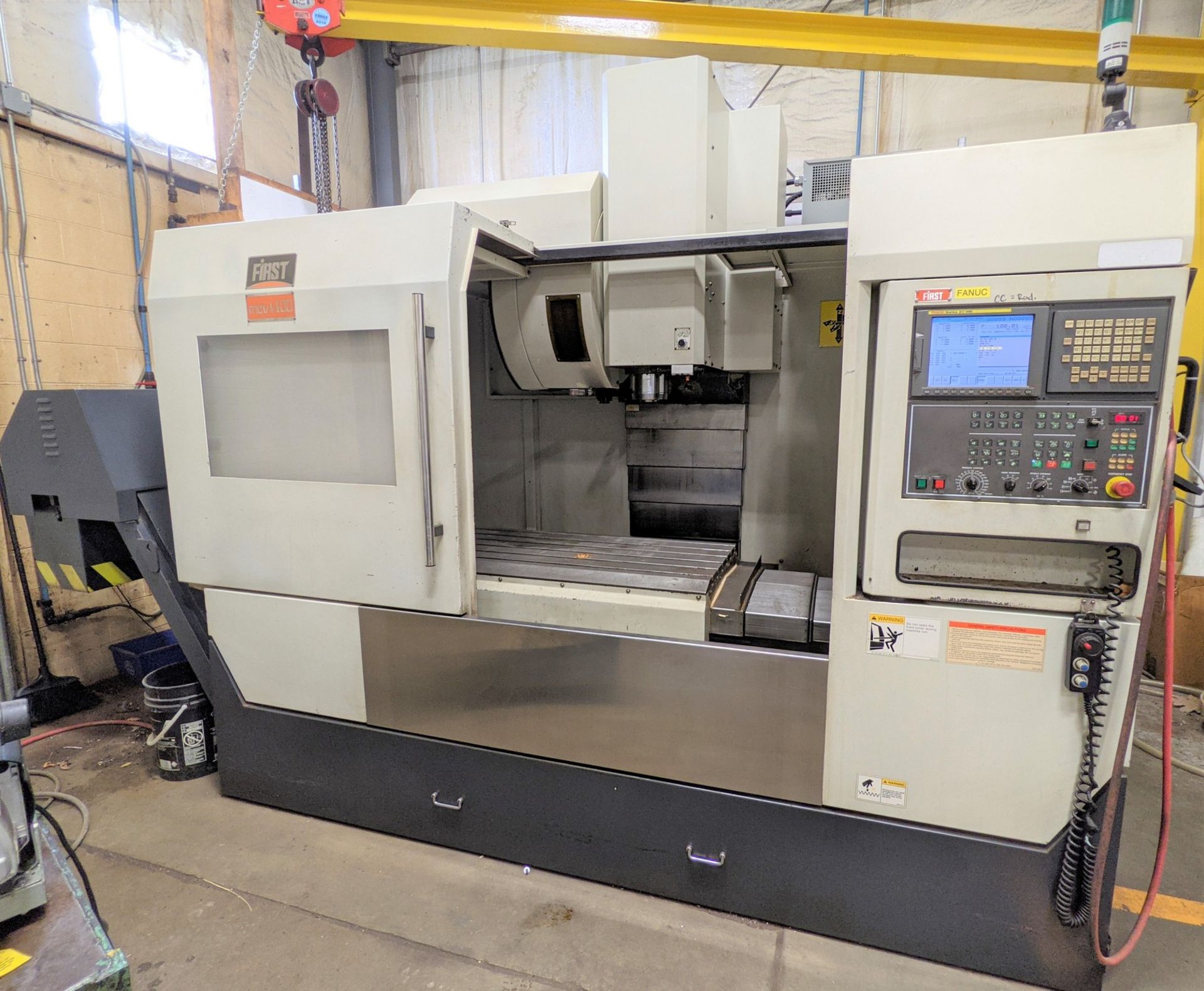 2008 FIRST MCV-1100 CNC VERTICAL MACHINING CENTER, FANUC SERIES 21I-MB CNC CONTROL, 24” X 50” TABLE,