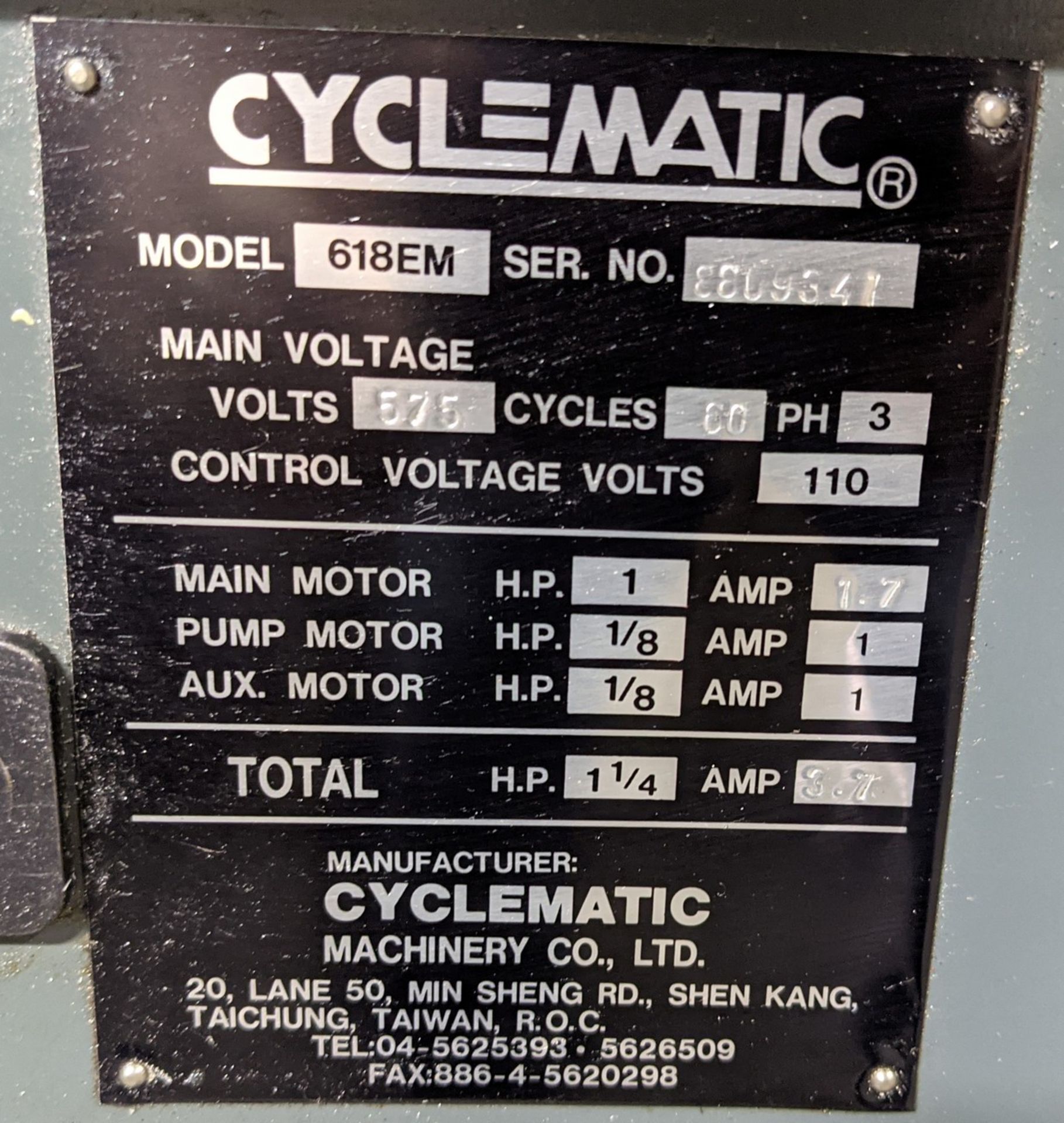 CYCLEMATIC MODEL CLT-618EM TOOL ROOM LATHE, ANILAM WIZARD 450L DRO, 11” SWING, 9" MAX CUT DIA., 18" - Image 13 of 16