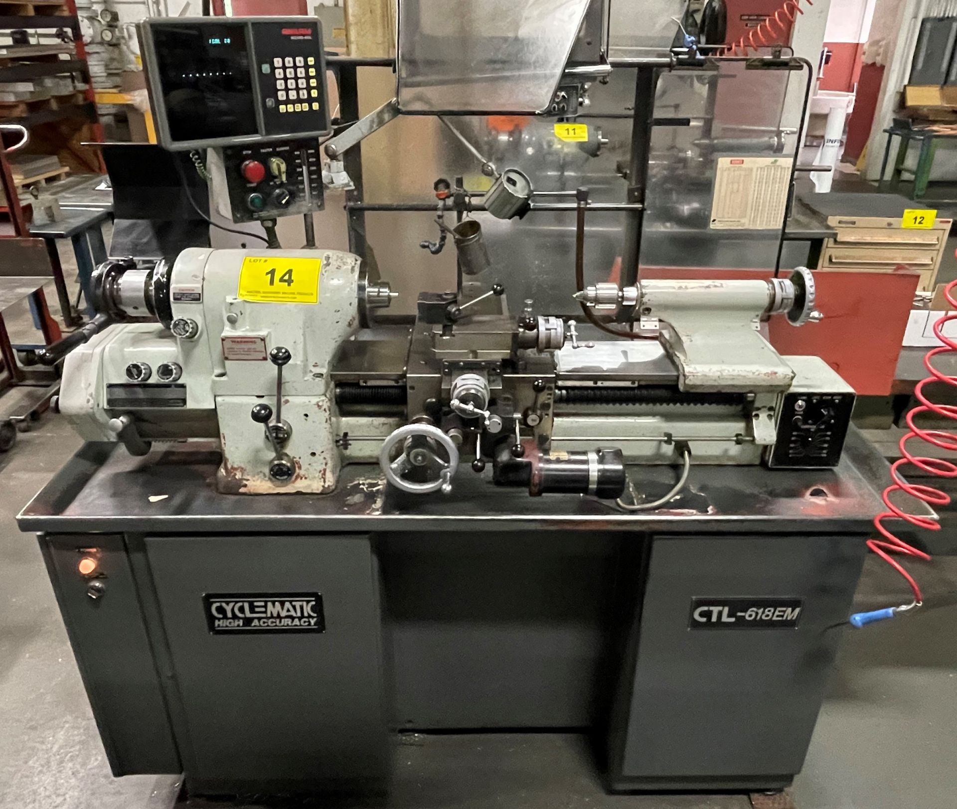 CYCLEMATIC MODEL CLT-618EM TOOL ROOM LATHE, ANILAM WIZARD 450L DRO, 11” SWING, 9" MAX CUT DIA., 18" - Image 2 of 16