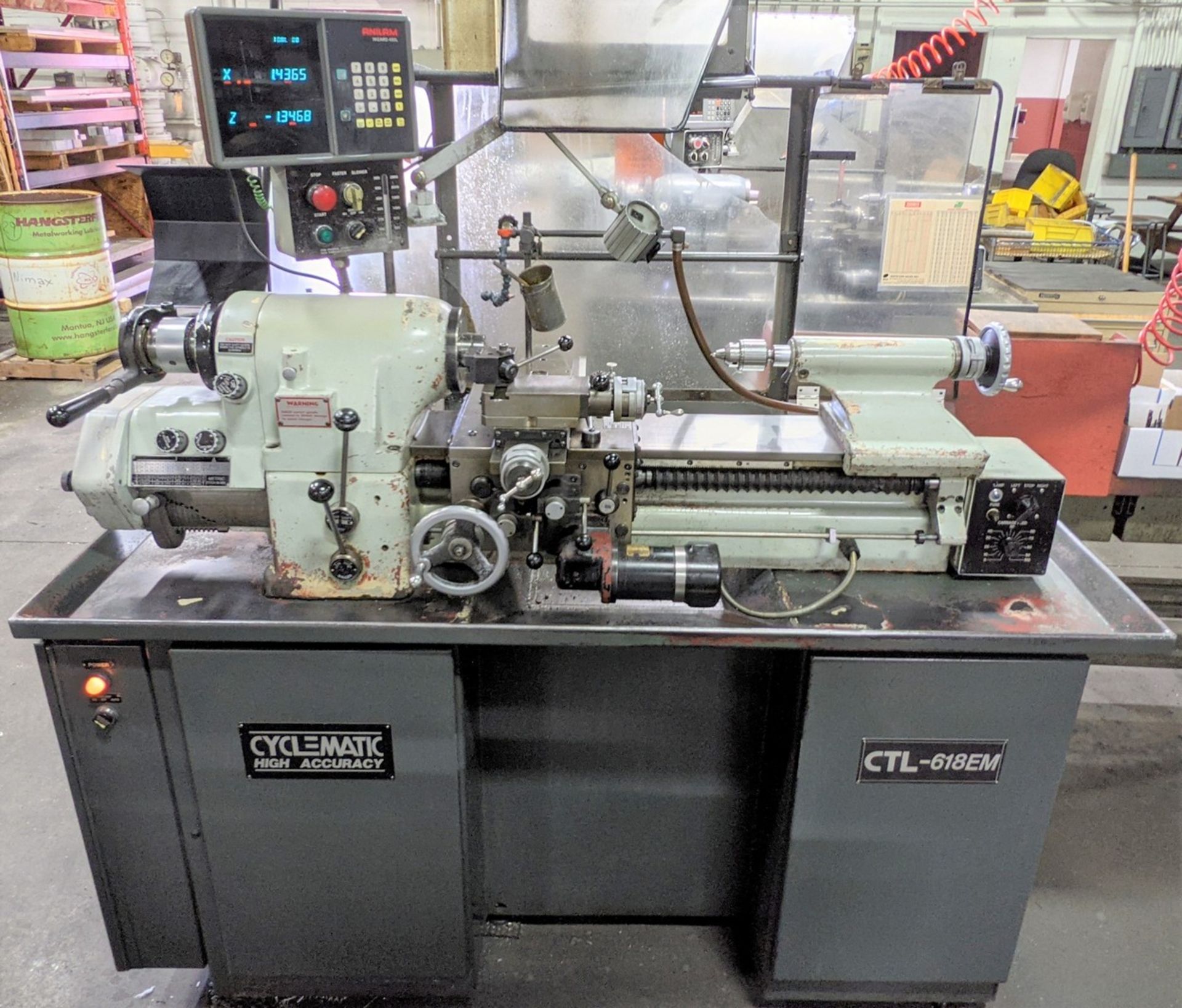 CYCLEMATIC MODEL CLT-618EM TOOL ROOM LATHE, ANILAM WIZARD 450L DRO, 11” SWING, 9" MAX CUT DIA., 18"