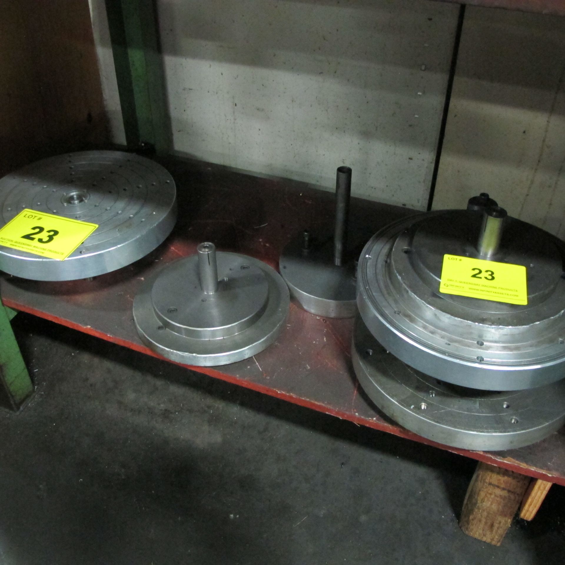 LOT OF MOUNTING PLATES/CHUCKS (14", 13", 10-1/2", & 8" DIA)