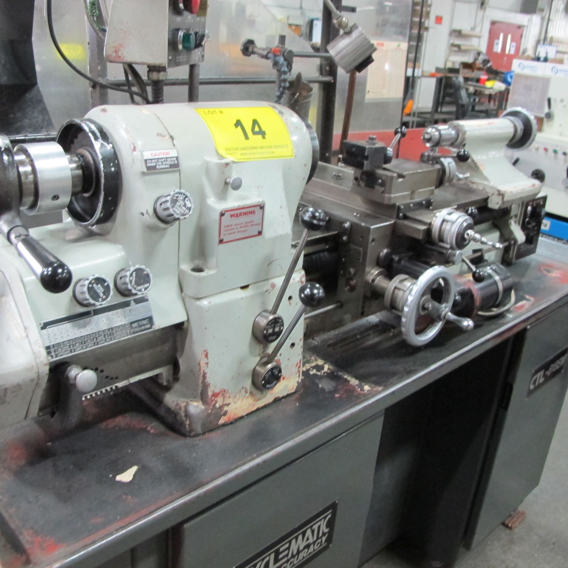 CYCLEMATIC MODEL CLT-618EM TOOL ROOM LATHE, ANILAM WIZARD 450L DRO, 11” SWING, 9" MAX CUT DIA., 18" - Image 10 of 16