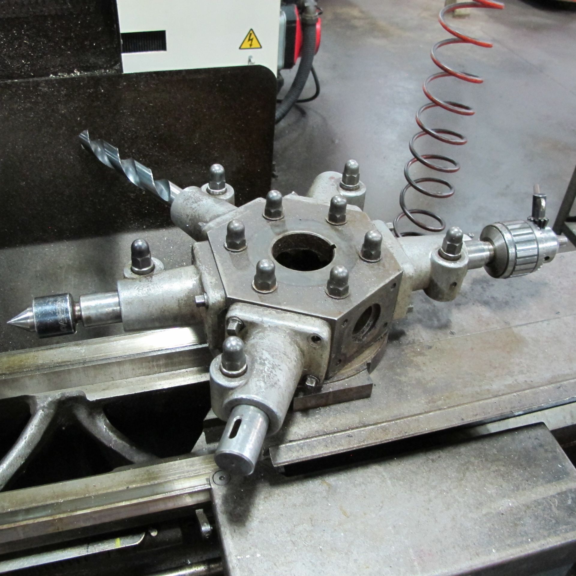 ALBERT HERBERT LATHE, 17" BETWEEN CENTERS, 6 SIDED TURRET W/TOOLING, 7-1/2" l BAR FEEDER, 3" BORE, - Image 8 of 12