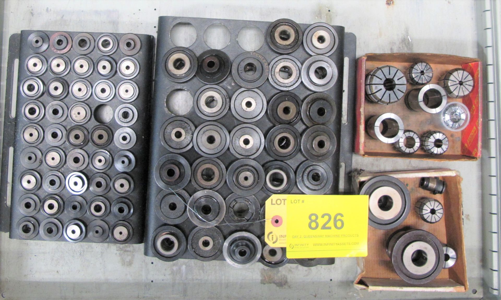 CONTENTS OF 1-DRAWER OF CABINET INCLUDING (2) COLLET SETS W/ HOLDERS, (2) BOXES OF COLLETS (