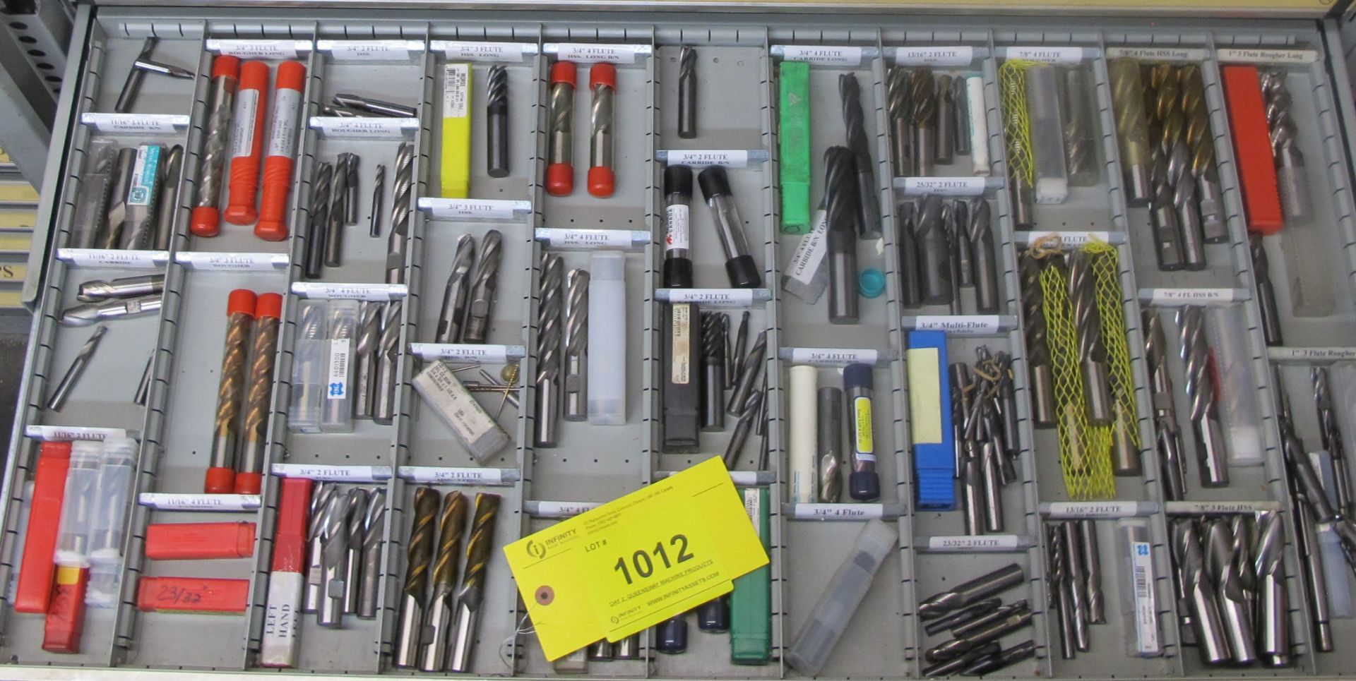 CONTENTS OF 1-DRAWER OF ROUSSEAU TOOL CABINET INCLUDING END MILLS (SUBJECT TO BULK BID LOT 1008)