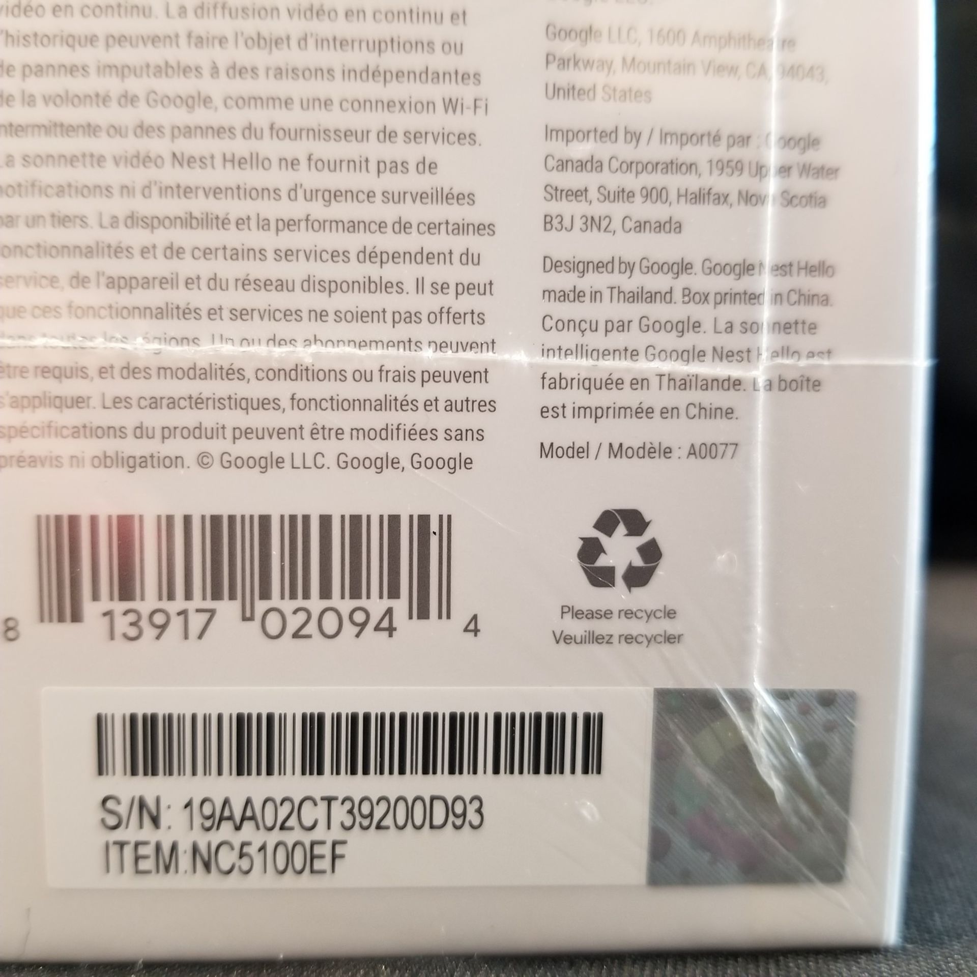 NEST HELLO A0077, VIDEO DOORBELL - (BNIB) MSRP $225 - Image 2 of 2