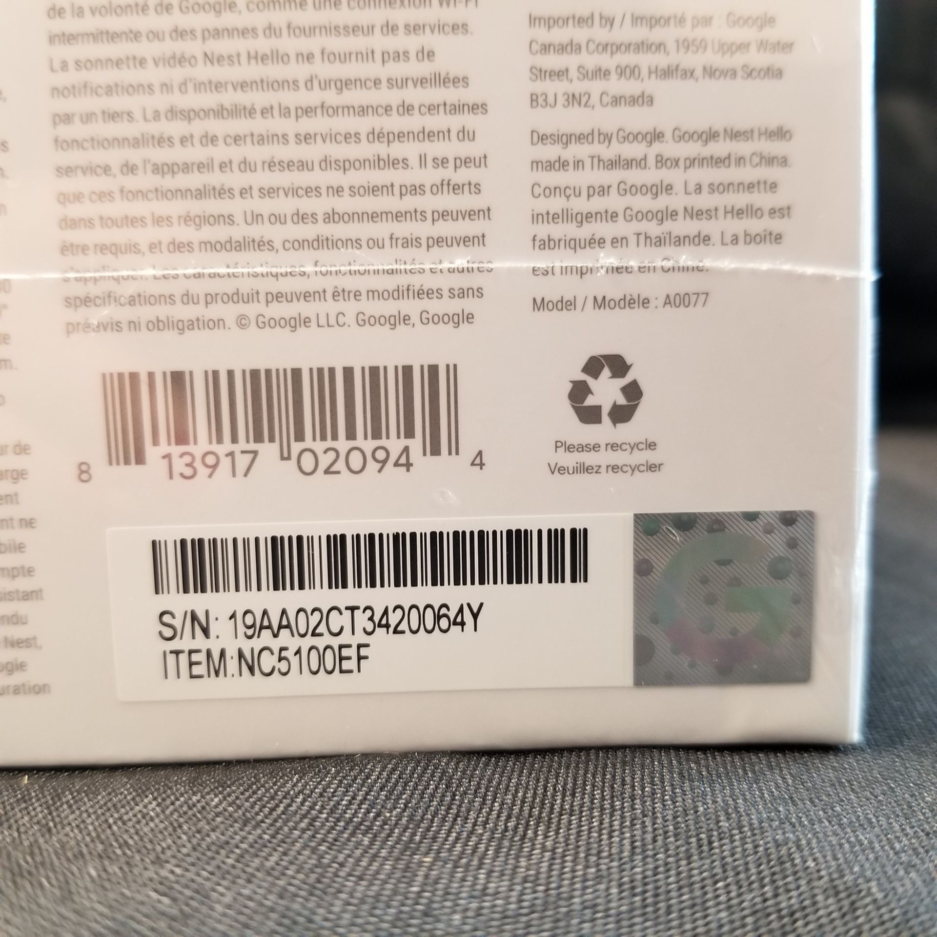 NEST HELLO A0077, VIDEO DOORBELL - (BNIB) MSRP $225 - Image 2 of 2