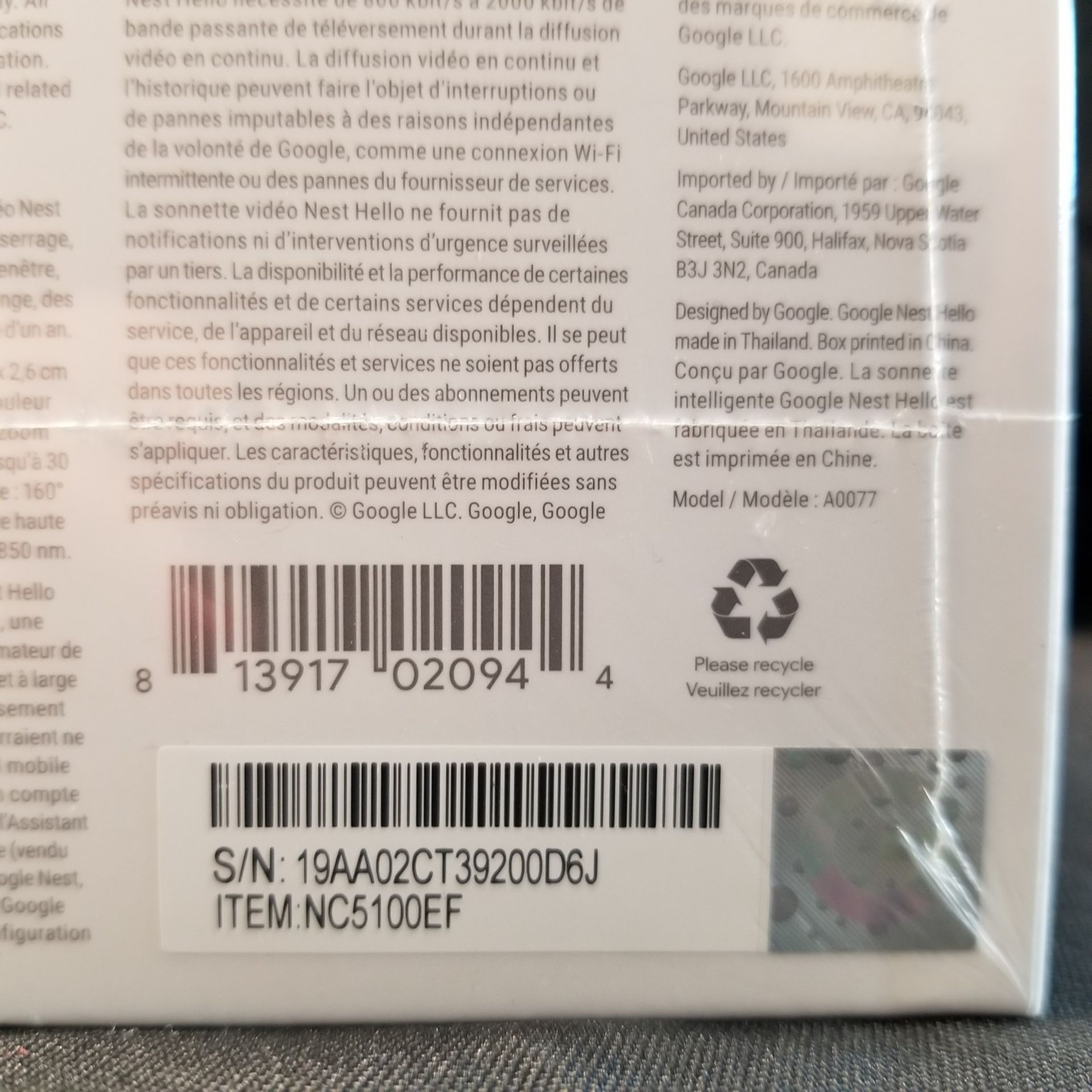 NEST HELLO A0077, VIDEO DOORBELL - (BNIB) MSRP $225 - Image 2 of 2