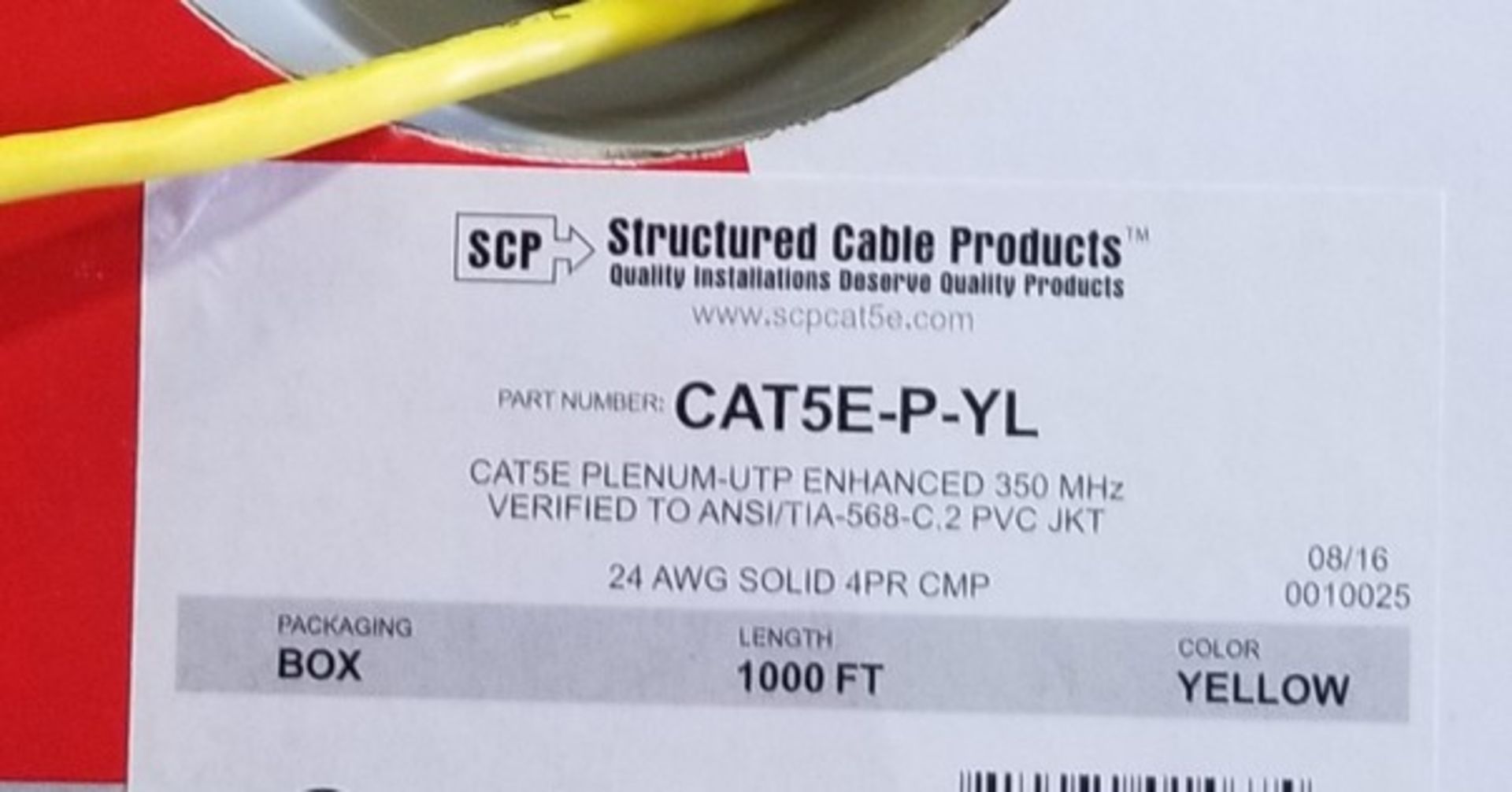 SCP, CAT5E-P-YL UTP CABLE PLENUM - 1000FT - Image 2 of 2