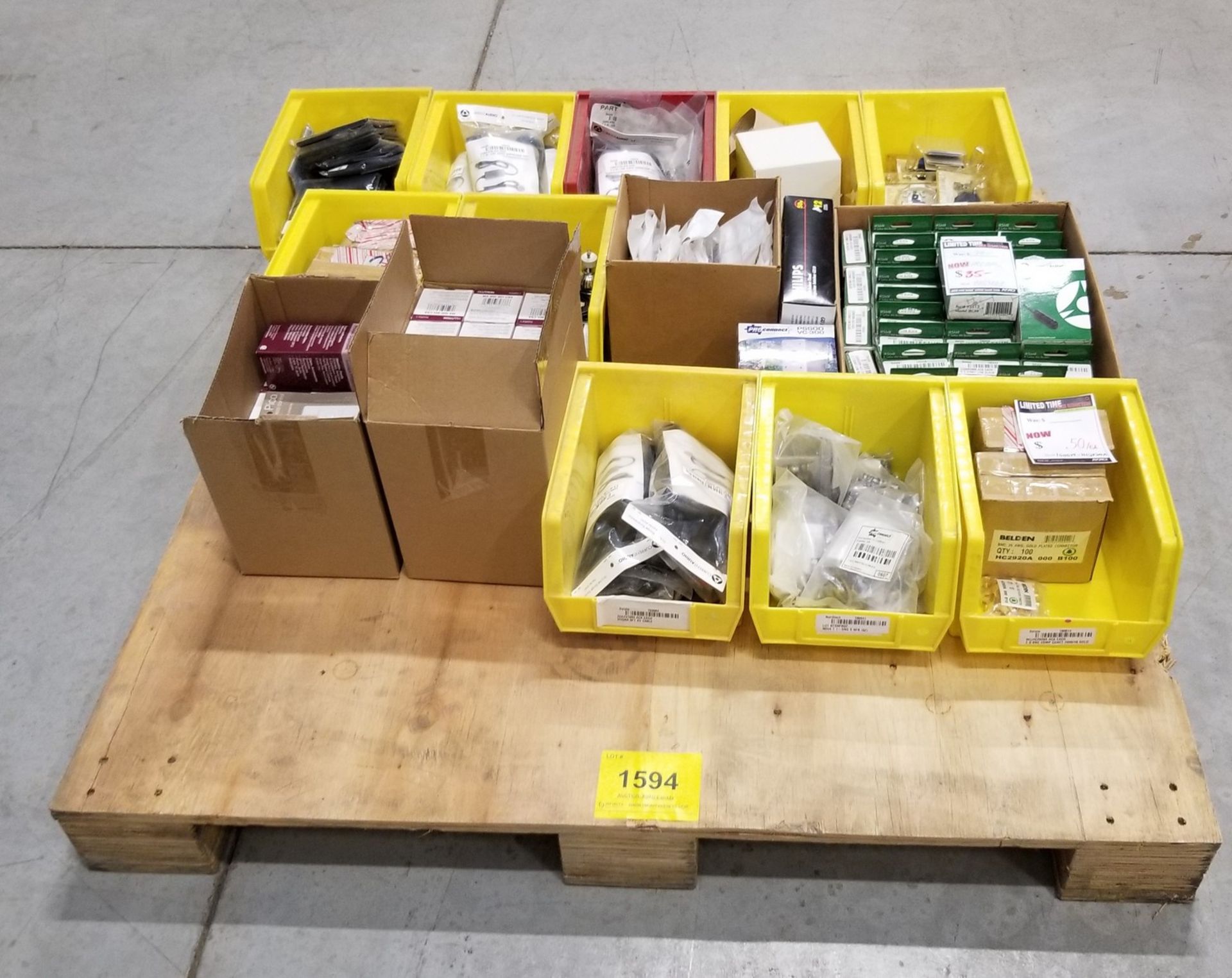 LOT - CABLES, CONTROLS, DIMMERS, RECIEVERS, BULBS ETC