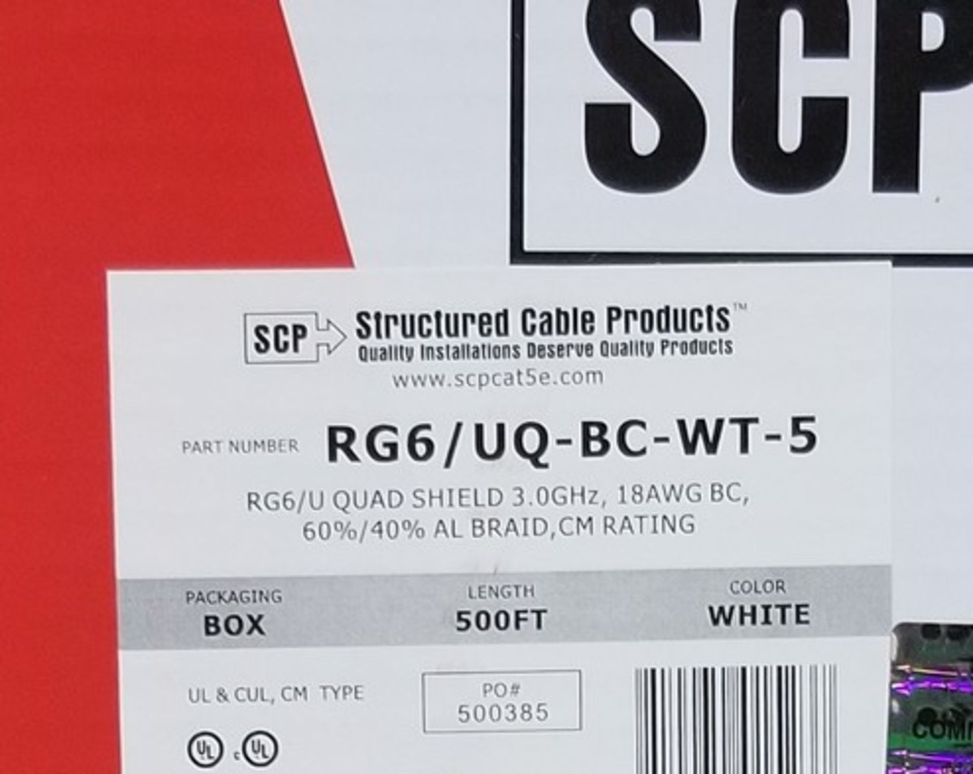 SCP, RG6/UQ-BC-WT-5 RG6/U QUAD SHIELD - 500FT - Image 2 of 2