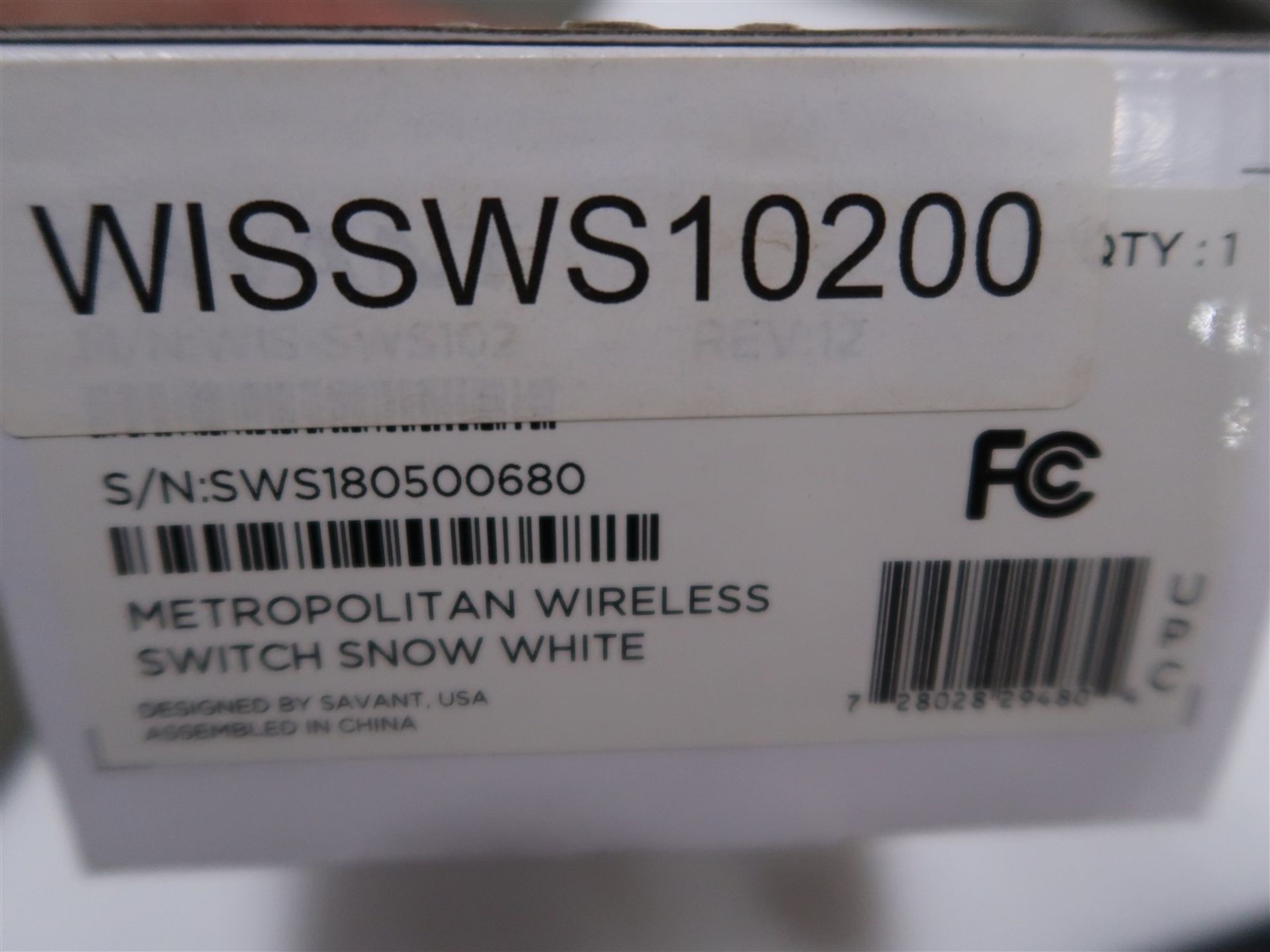 SAVANT METROPOLITAN WIRELESS SWITCH SNOW WHITE MOD. WISSWS10200 - Image 2 of 2