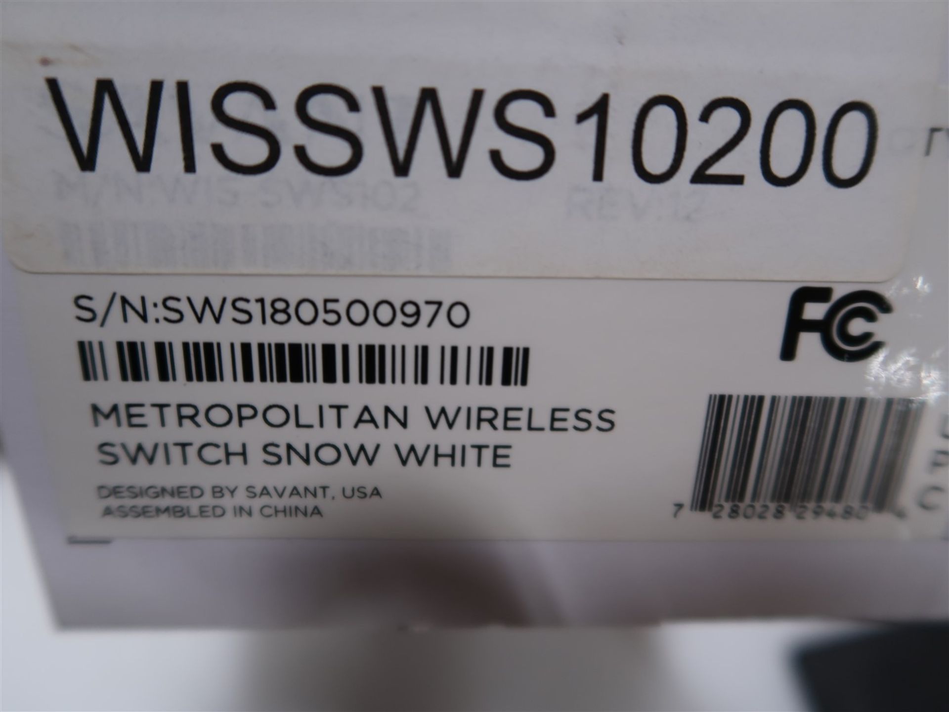 SAVANT METROPOLITAN WIRELESS SWITCH SNOW WHITE MOD. WISSWS10200 - Image 2 of 2